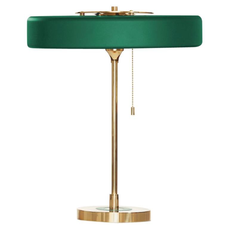 Revolve Table Lamp, Polished Brass, Green by Bert Frank