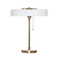 Revolve Table Lamp, Polished Brass, White by Bert Frank