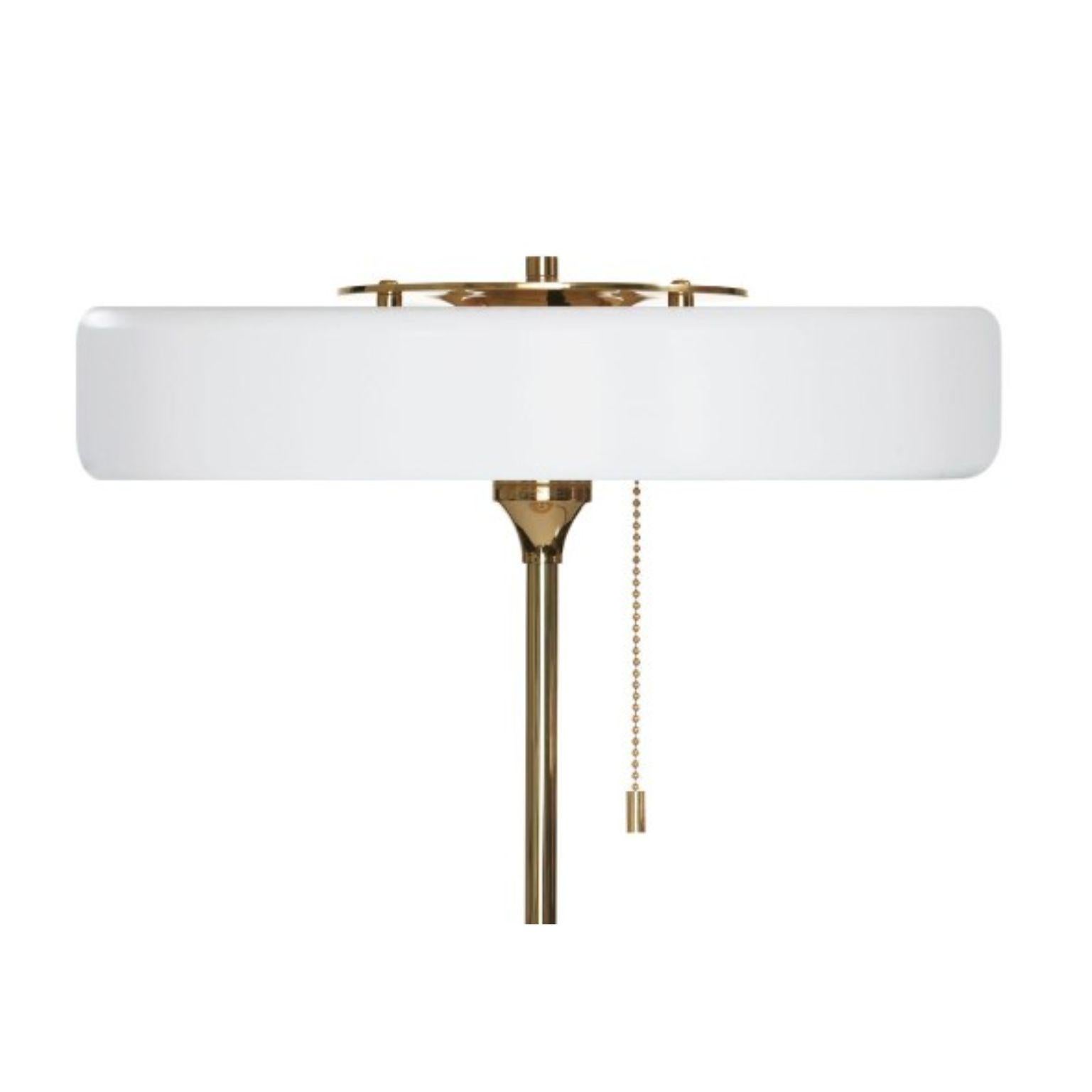 Modern Revolve Table Lamp, Polished Brass, White by Bert Frank For Sale