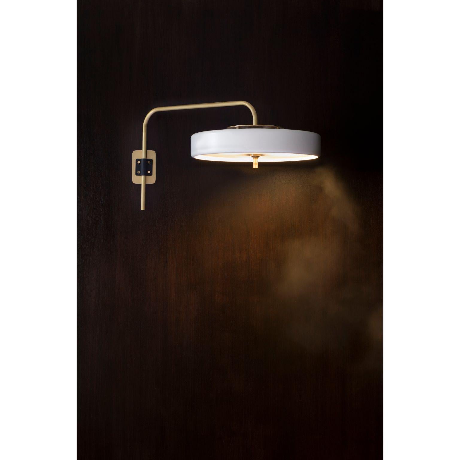 Modern Revolve Wall Light, Brushed Brass, White by Bert Frank For Sale