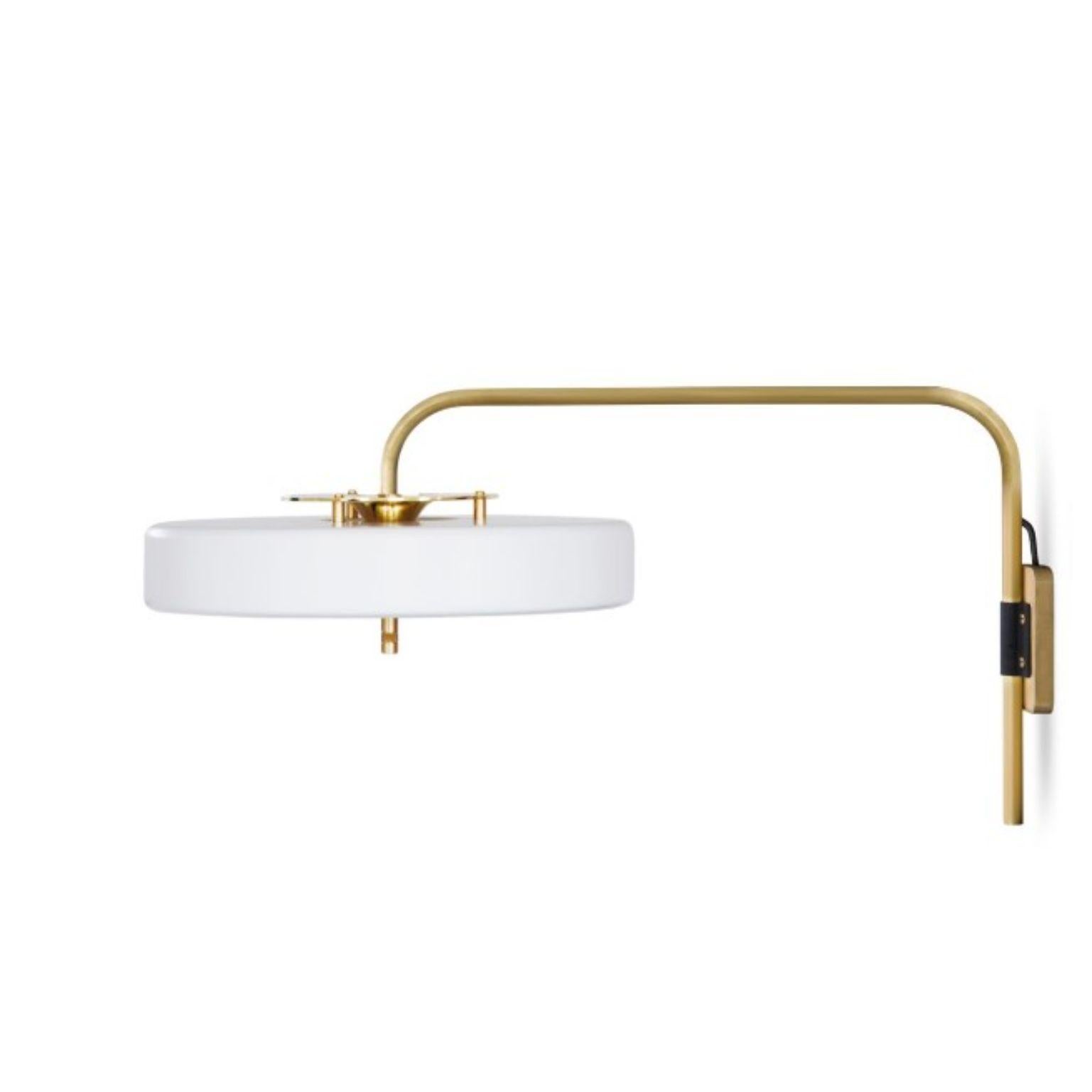 British Revolve Wall Light, Brushed Brass, White by Bert Frank For Sale