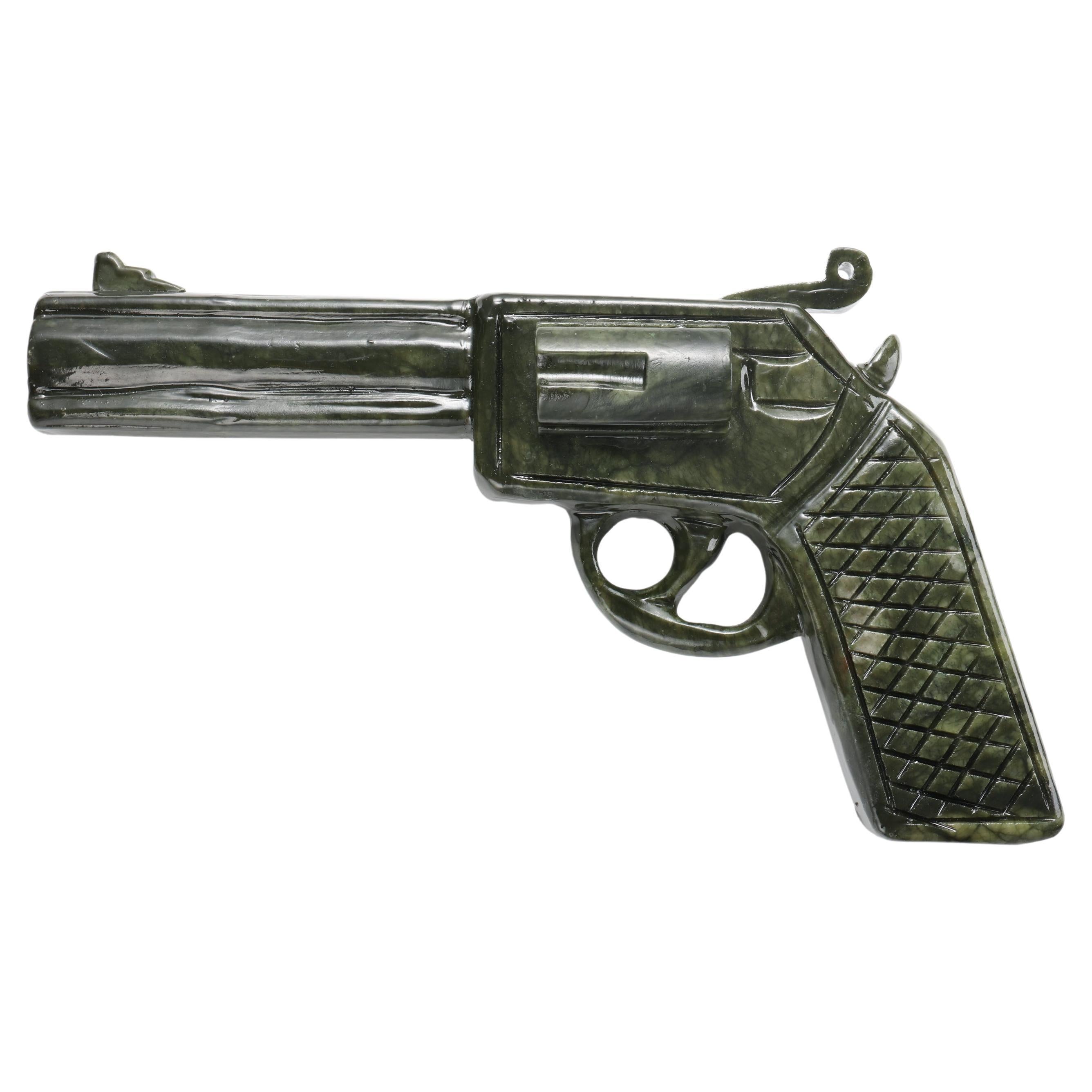 Revolver Hand Carved Nephrite Jade Life-Size .357 Magnum