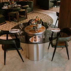 Revolver Sculptural Dining Table in Silver Lacquer & Bronze Glass by MainGUILTY