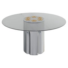 Revolver Sculptural Dining Table in Silver Lacquer & Bronze Glass by MainGUILTY