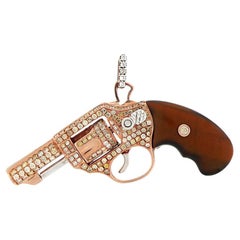 Revolver Tiger Eye Fancy Diamond & White Diamond 18K Rose Gold Gun Ring