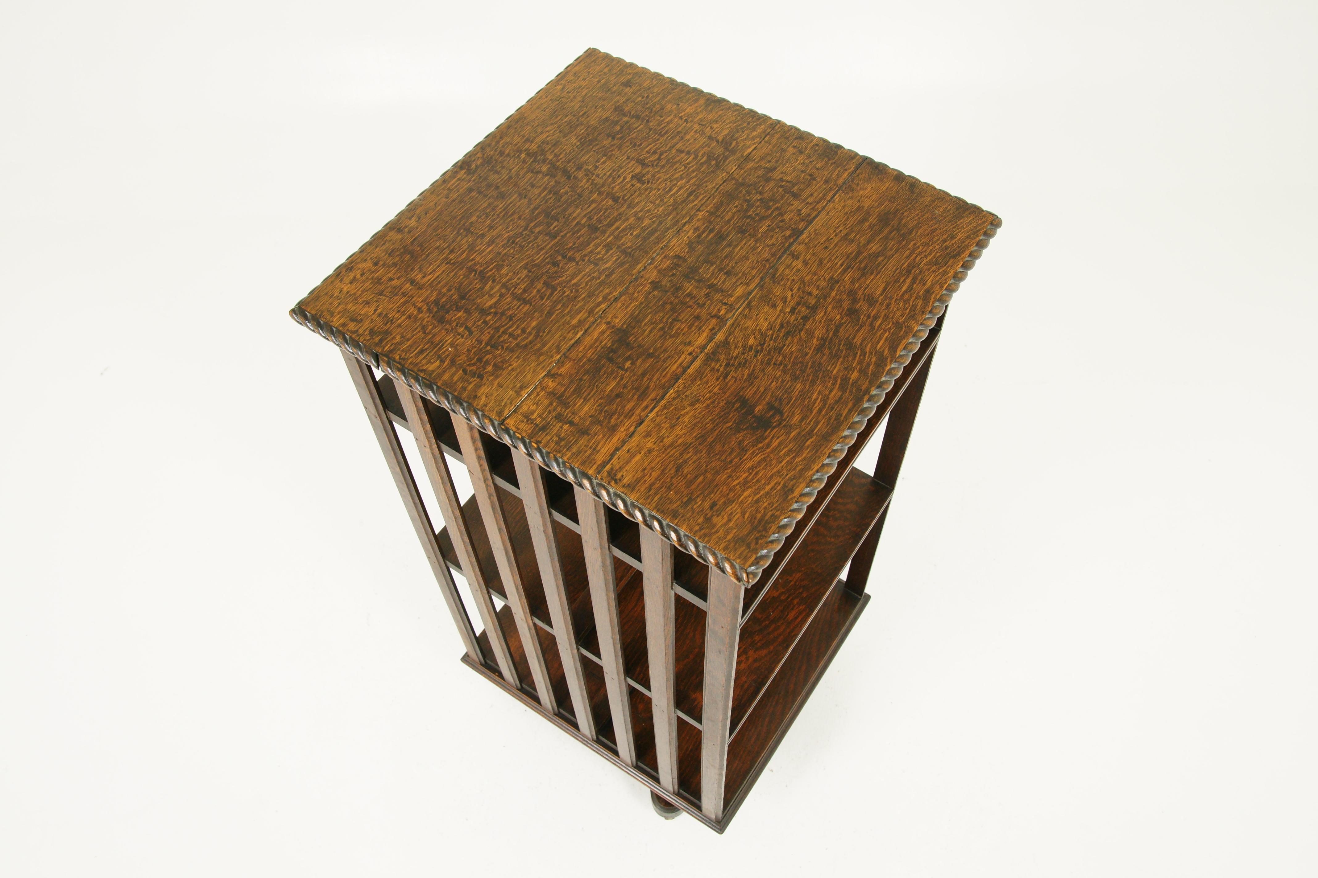 Antique Oak Bookcase, Edwardian Revolving Bookcase, Scotland 1910, B1644 2