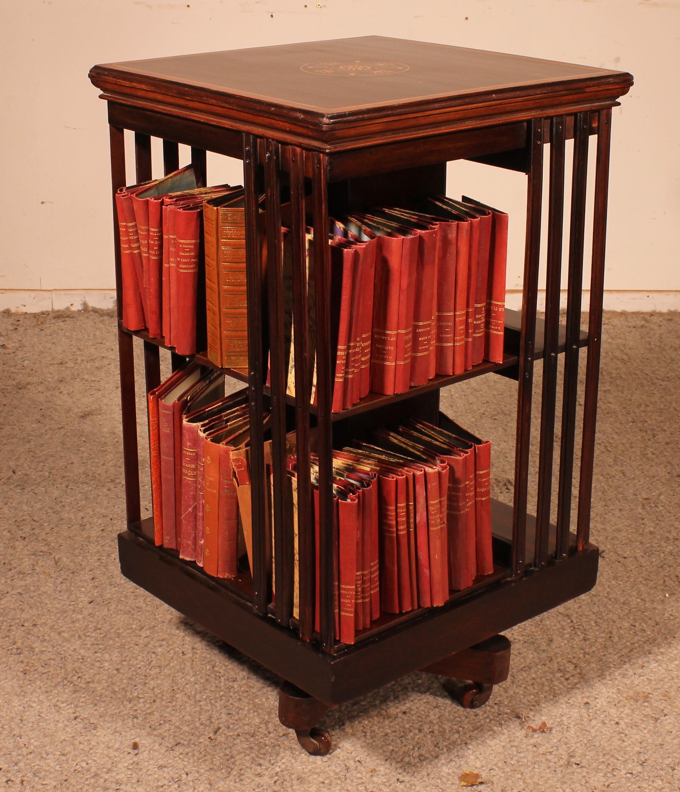 Edwardian Revolving Bookcase in Mahogany and Inlays, 19th Century For Sale