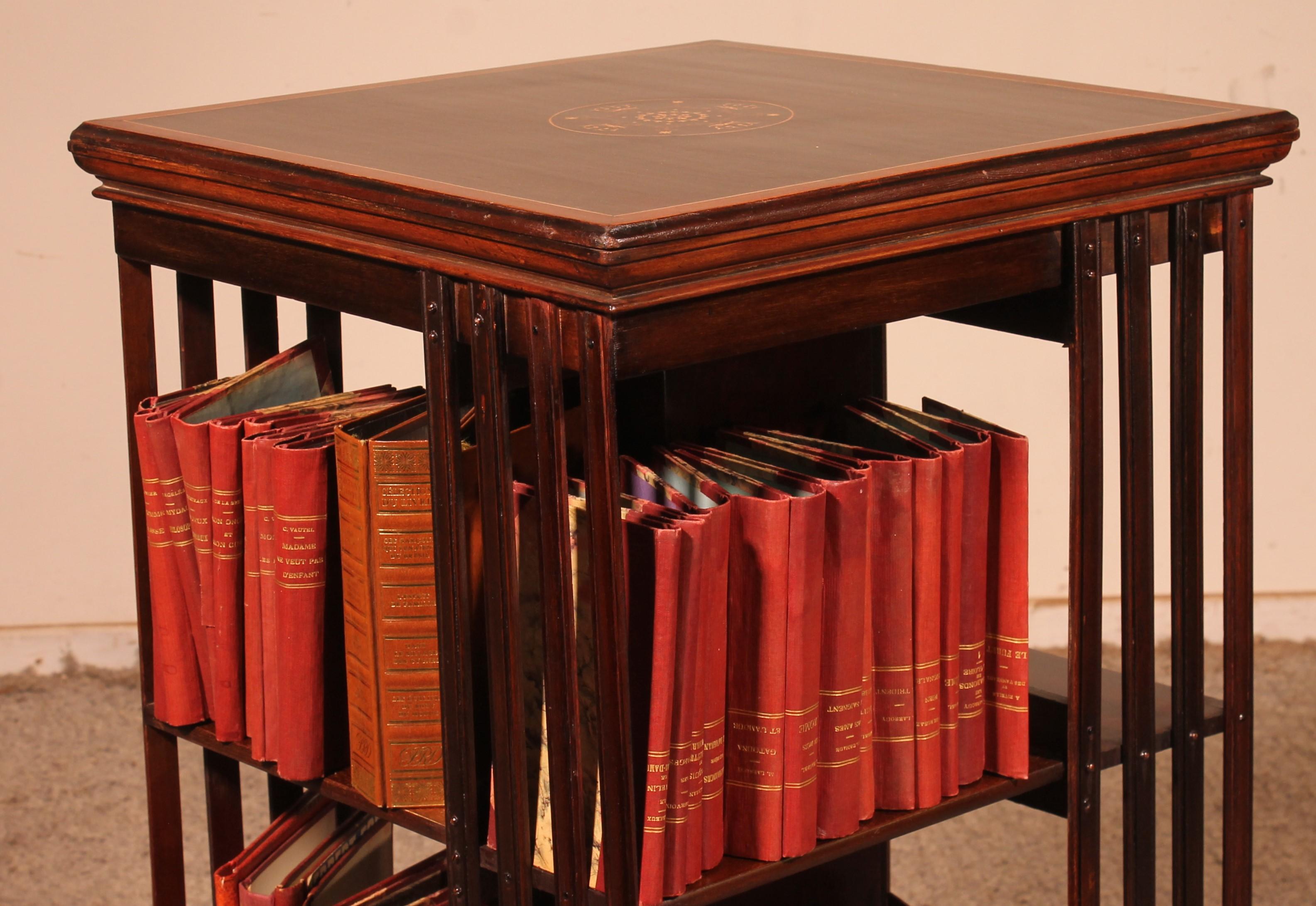 British Revolving Bookcase in Mahogany and Inlays, 19th Century For Sale