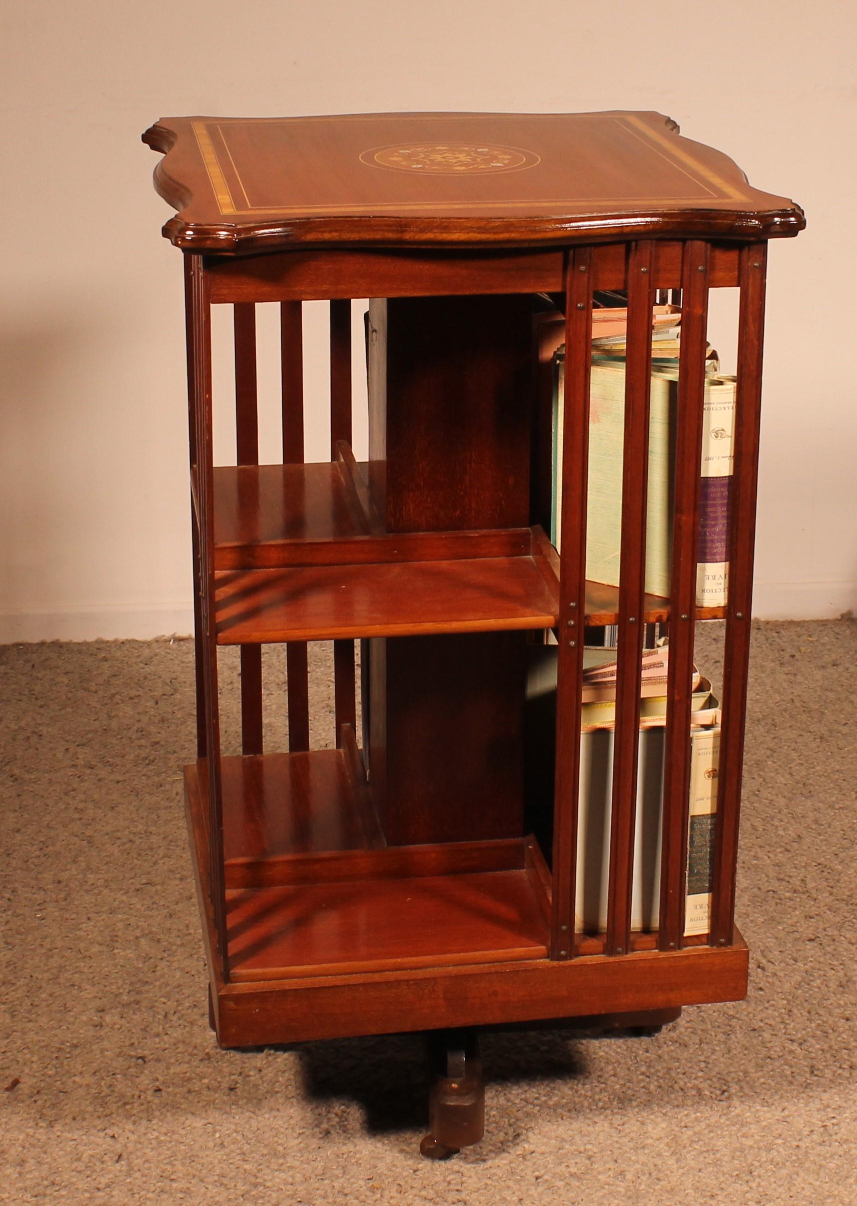 Revolving Bookcase In Mahogany And Inlays - 19th Century For Sale 1