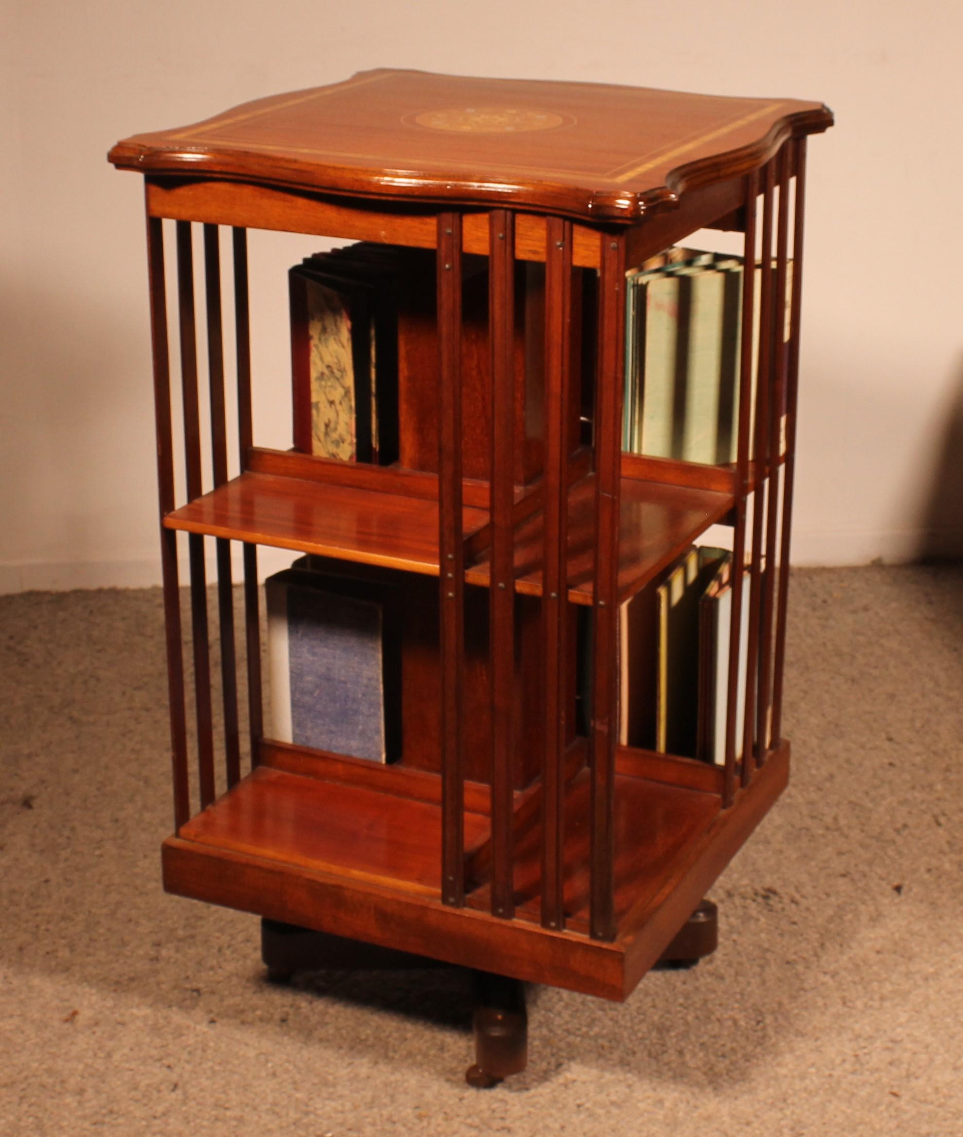 Revolving Bookcase In Mahogany And Inlays - 19th Century For Sale 2