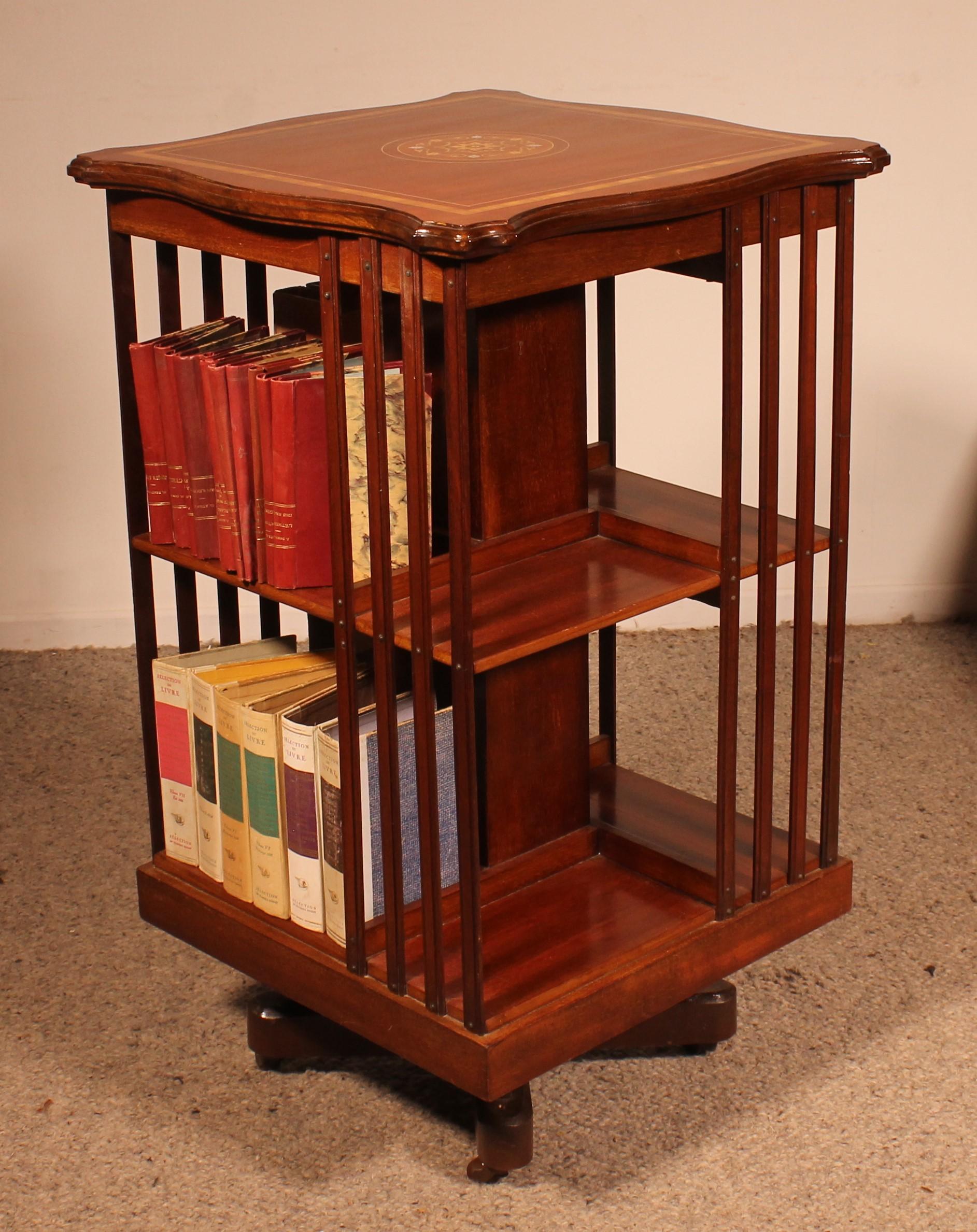 Revolving Bookcase In Mahogany And Inlays - 19th Century For Sale 3