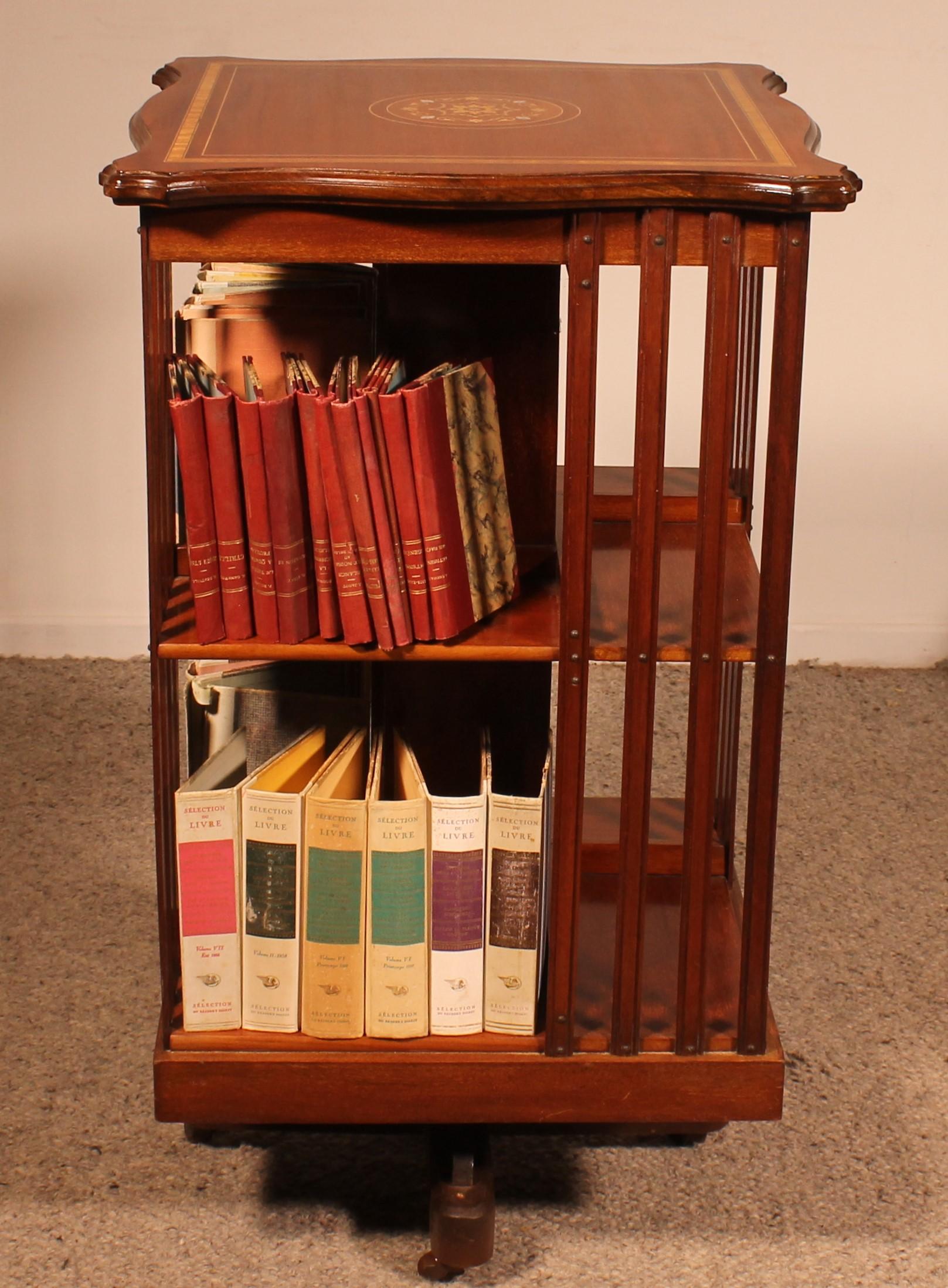 Revolving Bookcase In Mahogany And Inlays - 19th Century For Sale 4