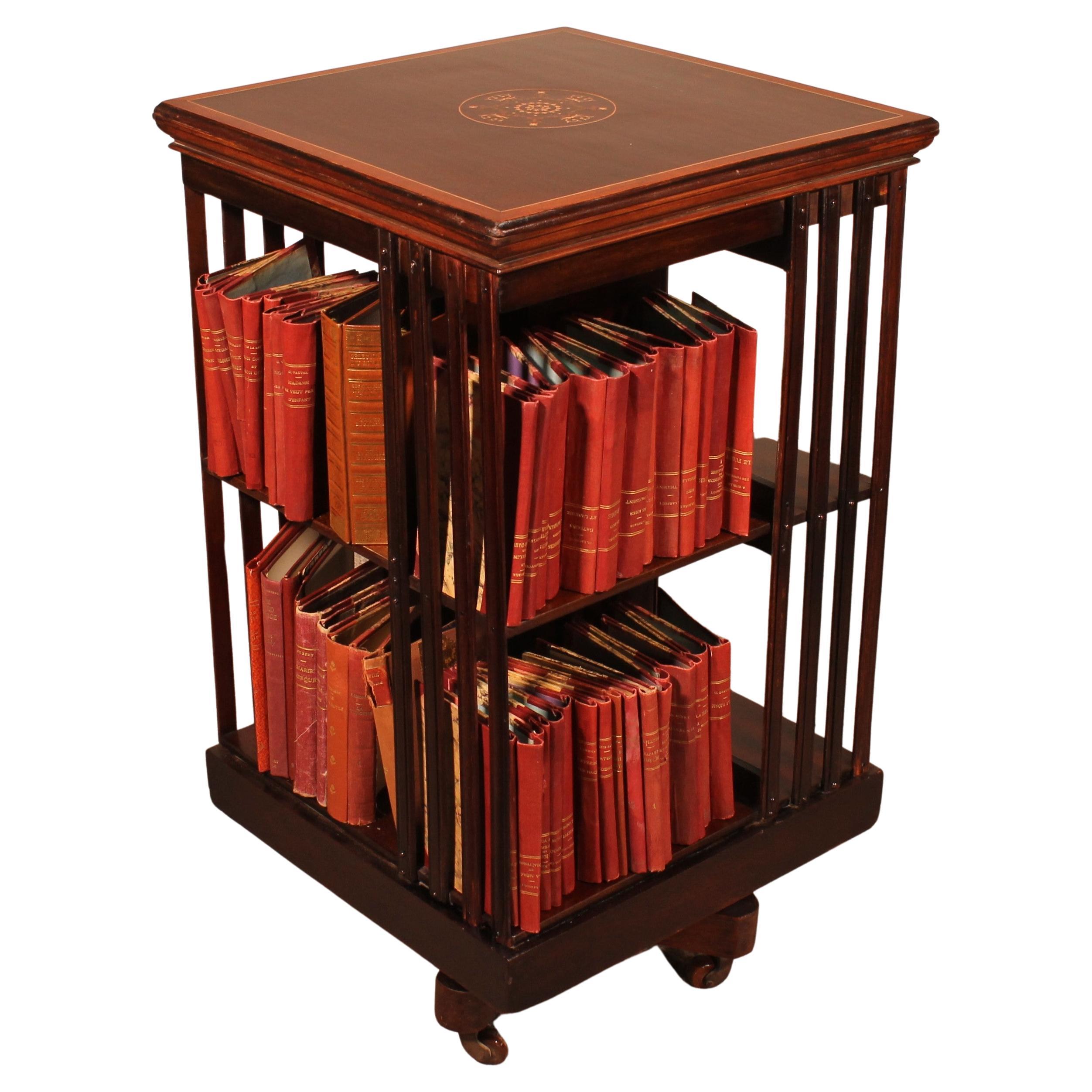 Revolving Bookcase in Mahogany and Inlays, 19th Century For Sale