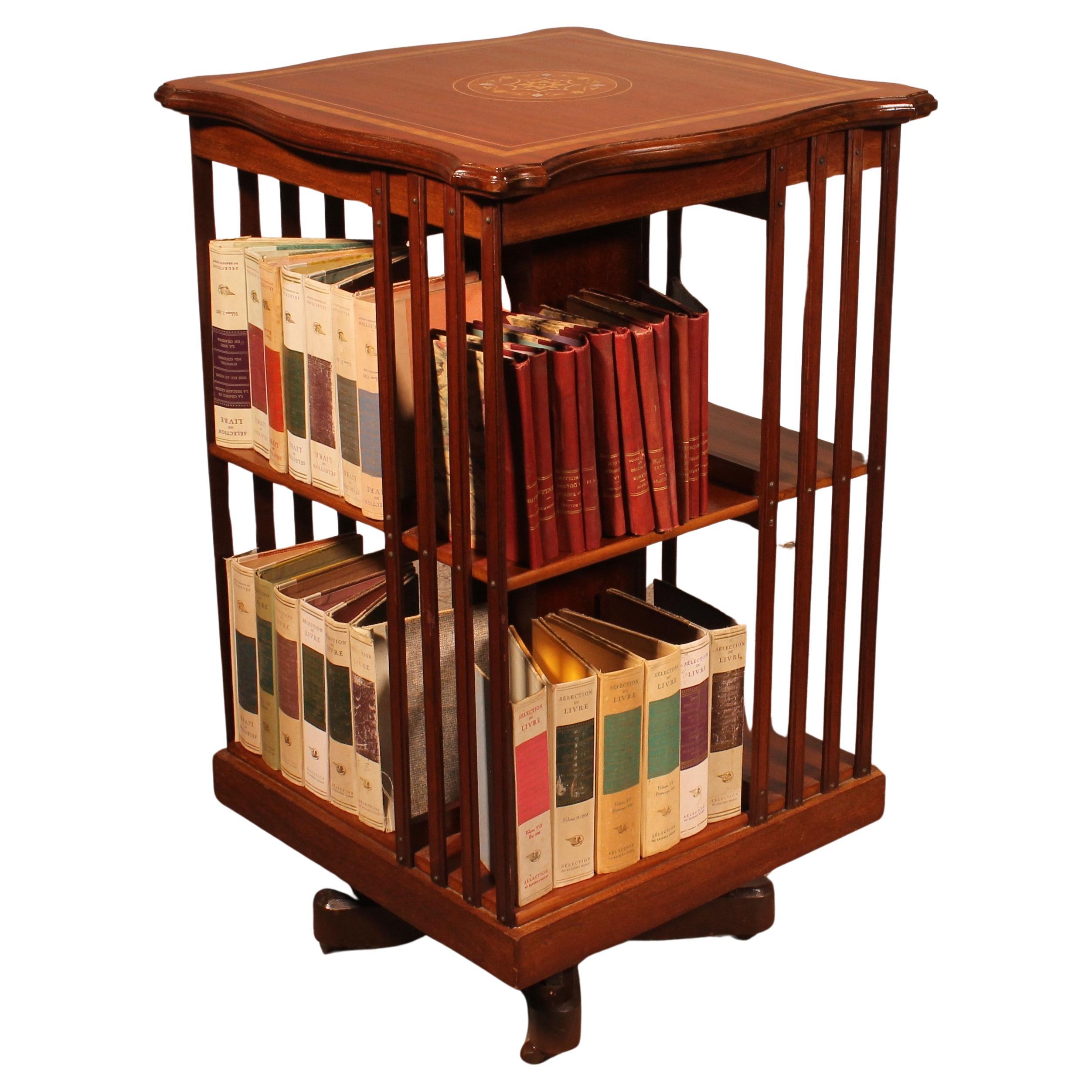 Revolving Bookcase In Mahogany And Inlays - 19th Century For Sale