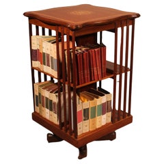 Revolving Bookcase In Mahogany And Inlays - 19th Century
