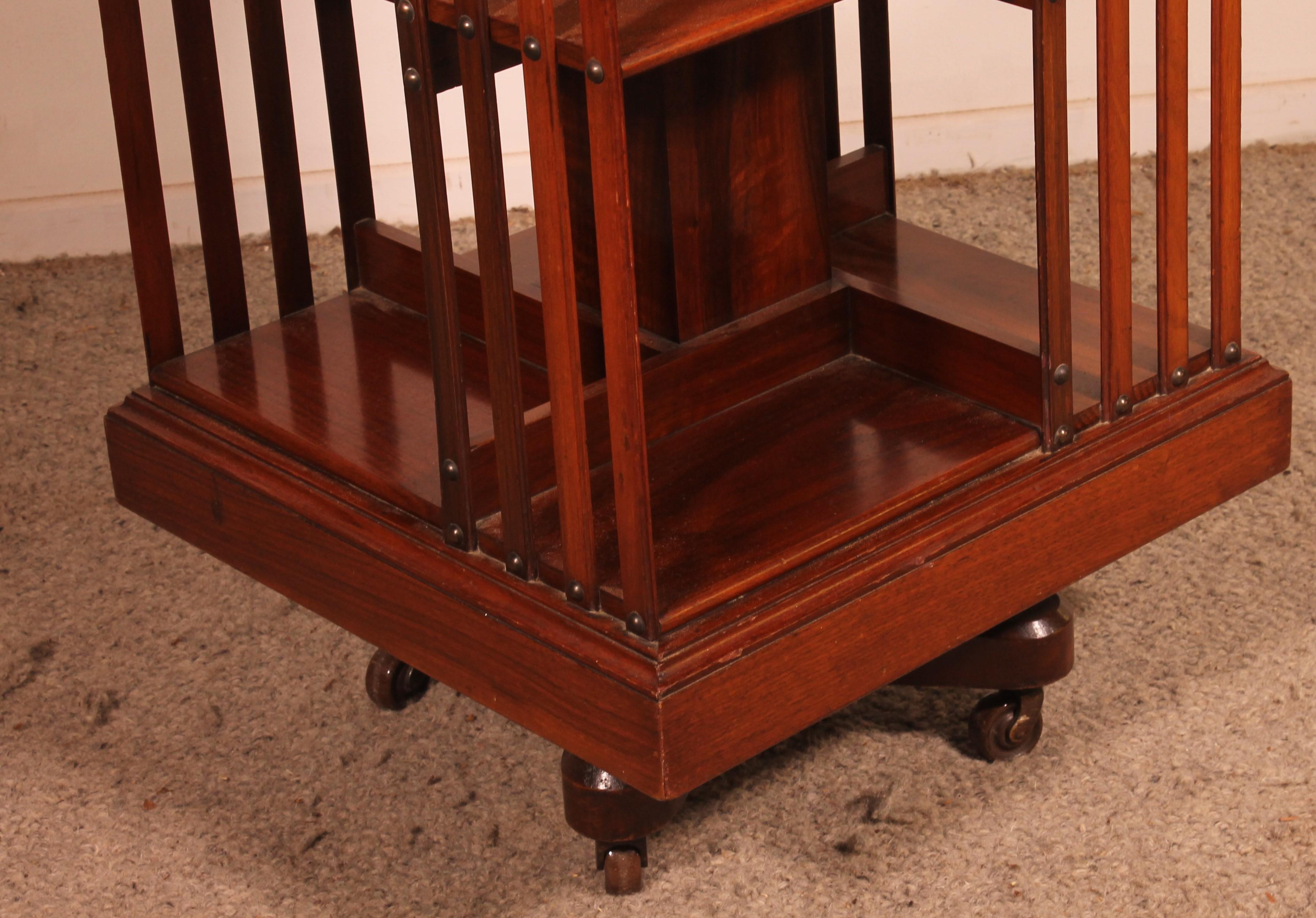 British Revolving Bookcase In Walnut With Iron Base-19th Century For Sale