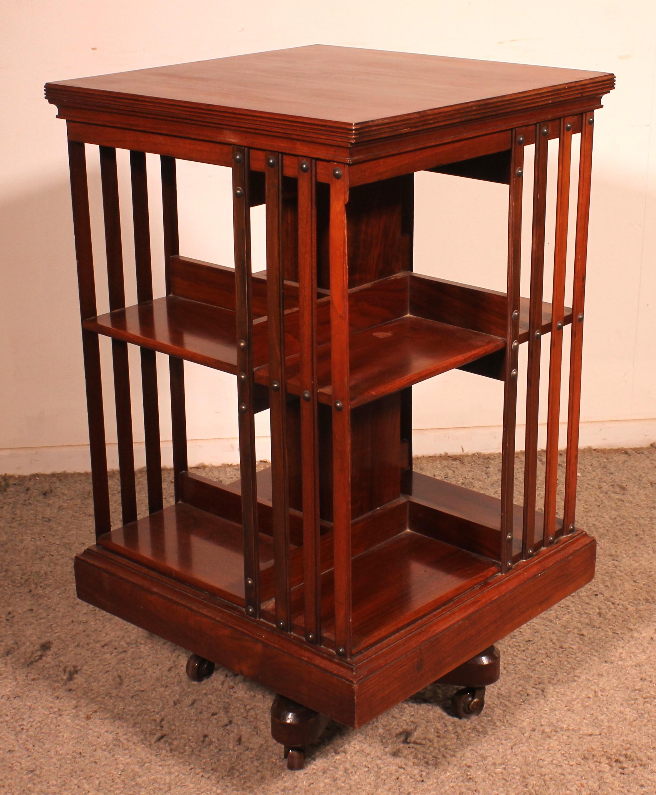 Revolving Bookcase In Walnut With Iron Base-19th Century For Sale 1