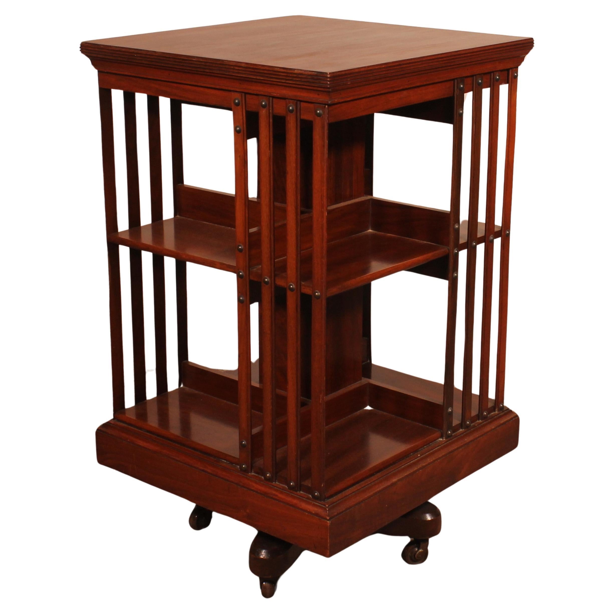 Revolving Bookcase In Walnut With Iron Base-19th Century