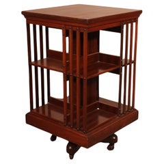 Antique Revolving Bookcase In Walnut With Iron Base-19th Century