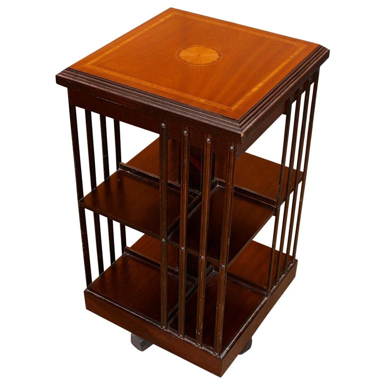 Revolving Bookcase Inlaid Mahogany Bookshelves at 1stDibs