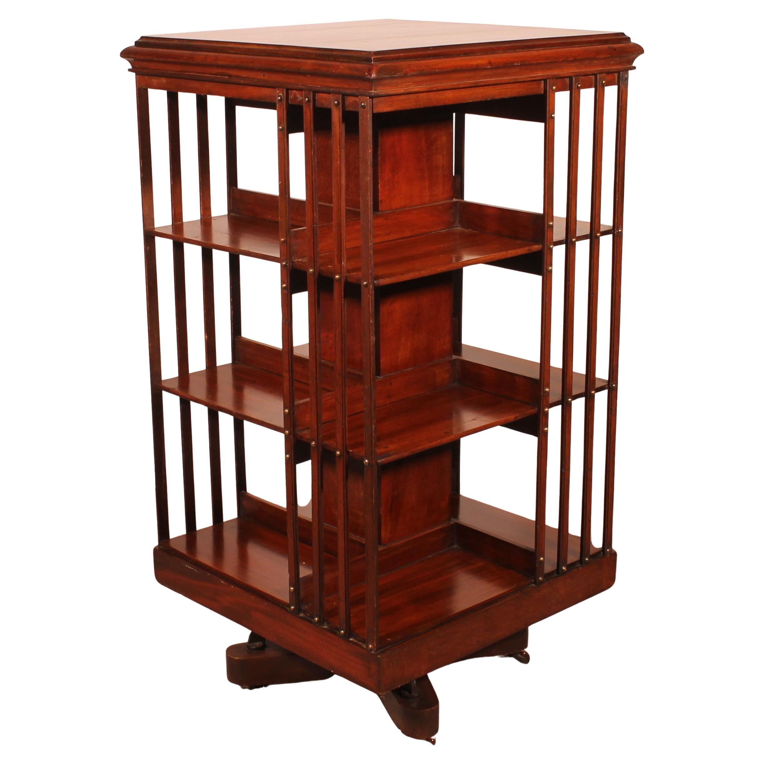 Revolving Bookcase With Iron Base And Inlays - 19th Century For Sale