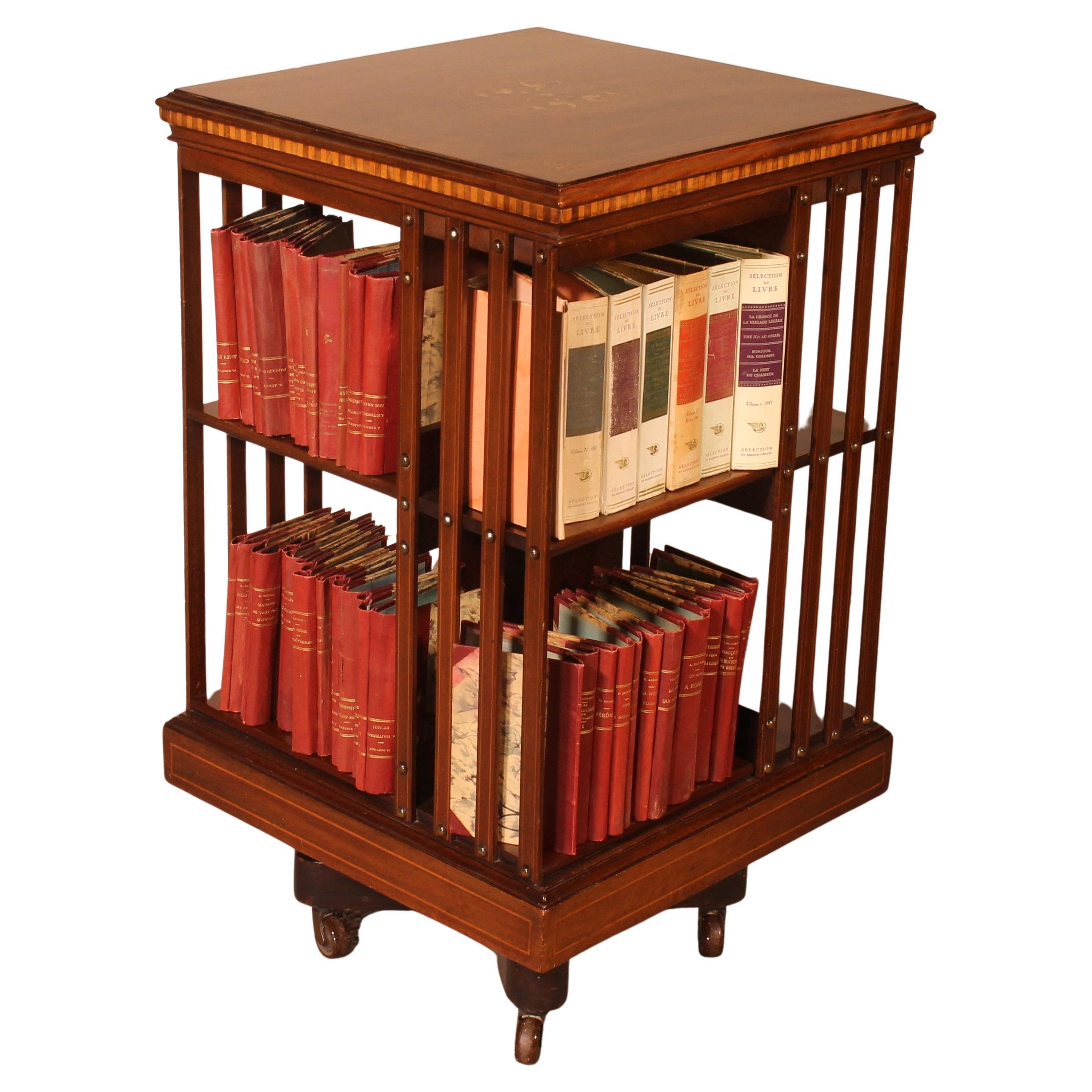 Revolving Bookcase In Mahogany And Inlays 19th Century For Sale at