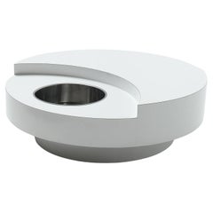 Revolving Cassini coffee table with bar in pure white by Willy Rizzo for Acerbis