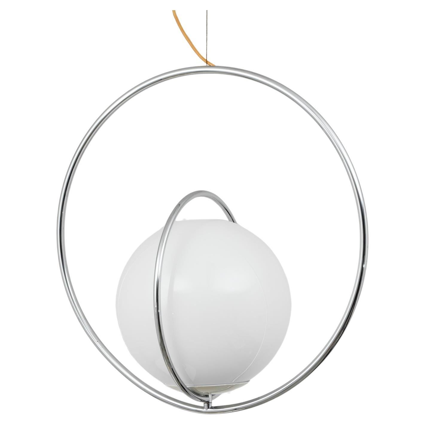 Revolving Chrome and Opal Glass Pendant Lamp by Pia Guidetti Crippa for Lumi 