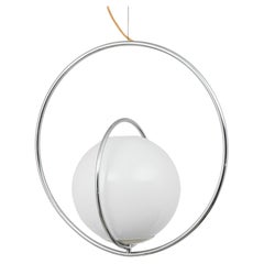 Vintage Revolving Chrome and Opal Glass Pendant Lamp by Pia Guidetti Crippa for Lumi 