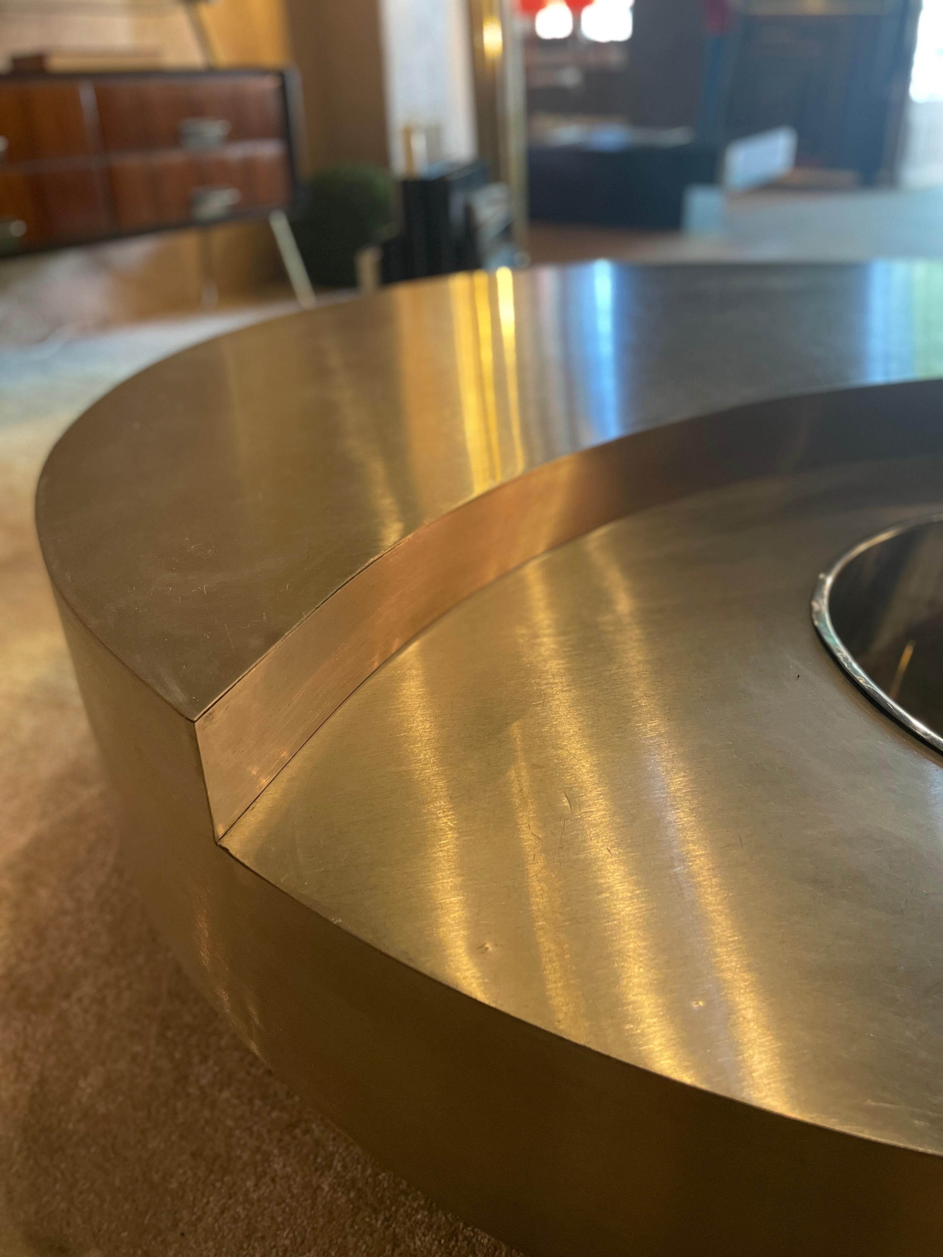 Late 20th Century Coffee Table revolving Willy Rizzo TRG. Brushed Steel, Italy 1970. Mid-century 