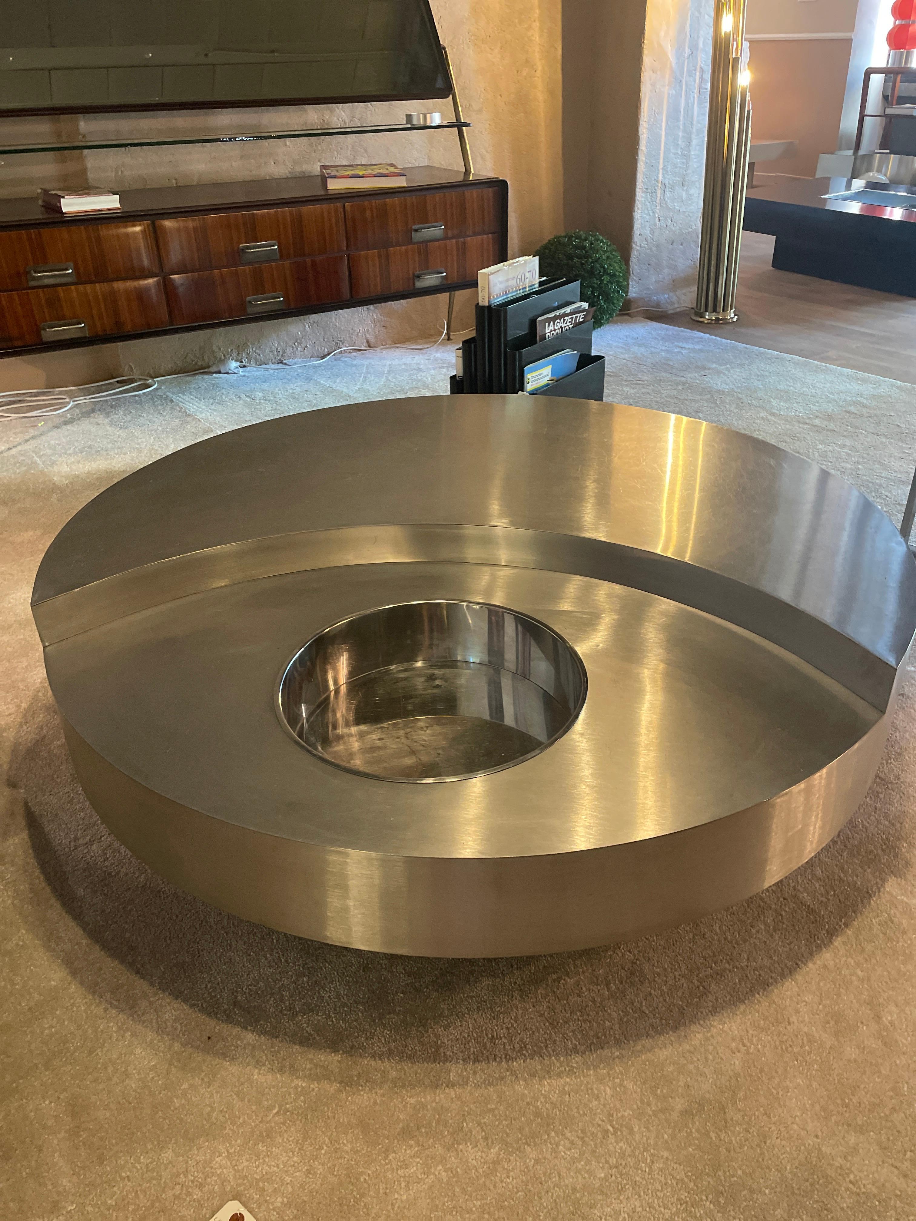 Coffee Table revolving Willy Rizzo TRG. Brushed Steel, Italy 1970. Mid-century  4