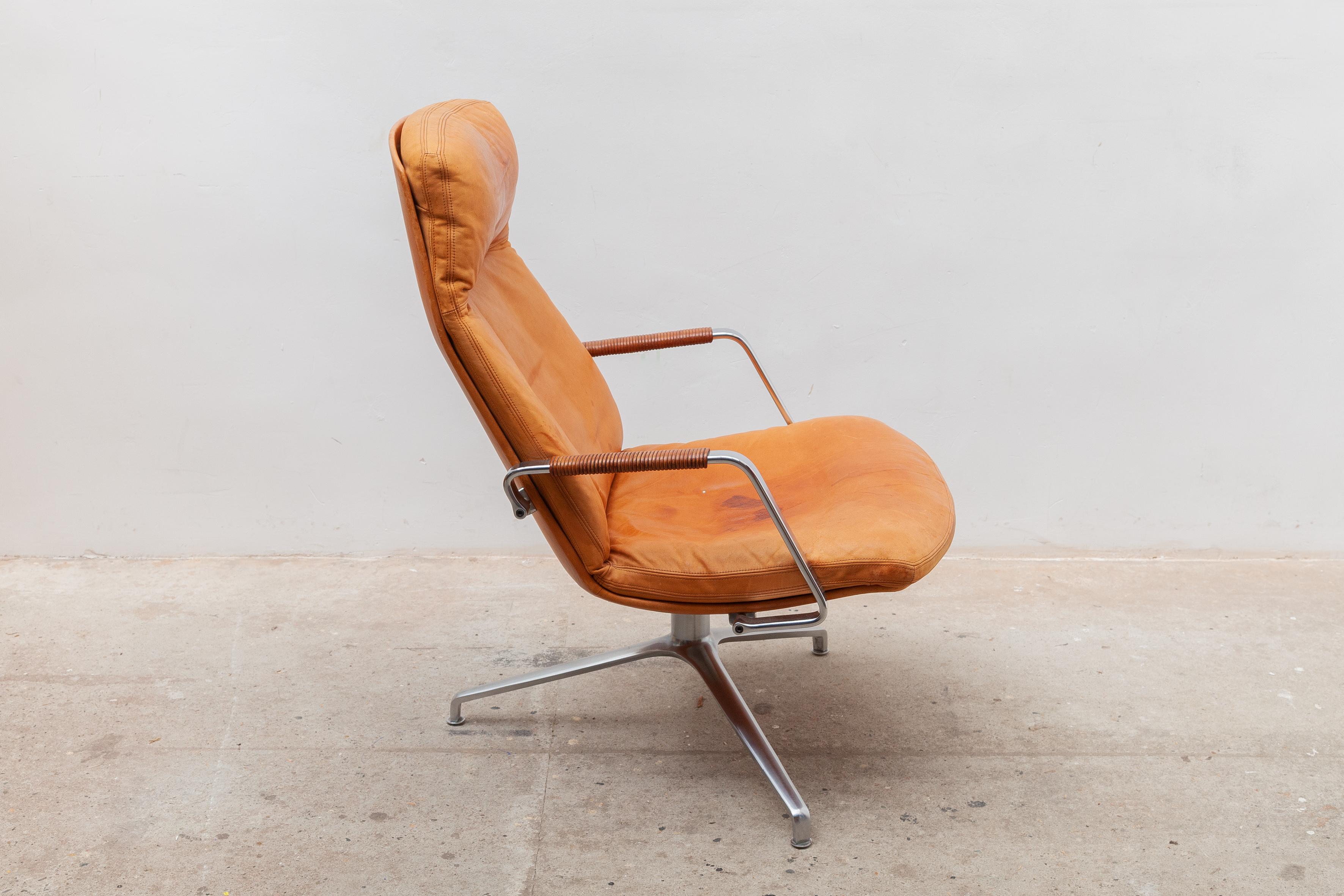 Scandinavian Modern Revolving Fk 86 Leather Lounge Chair by Preben Fabricius & Jørgen Kastholm 1970s