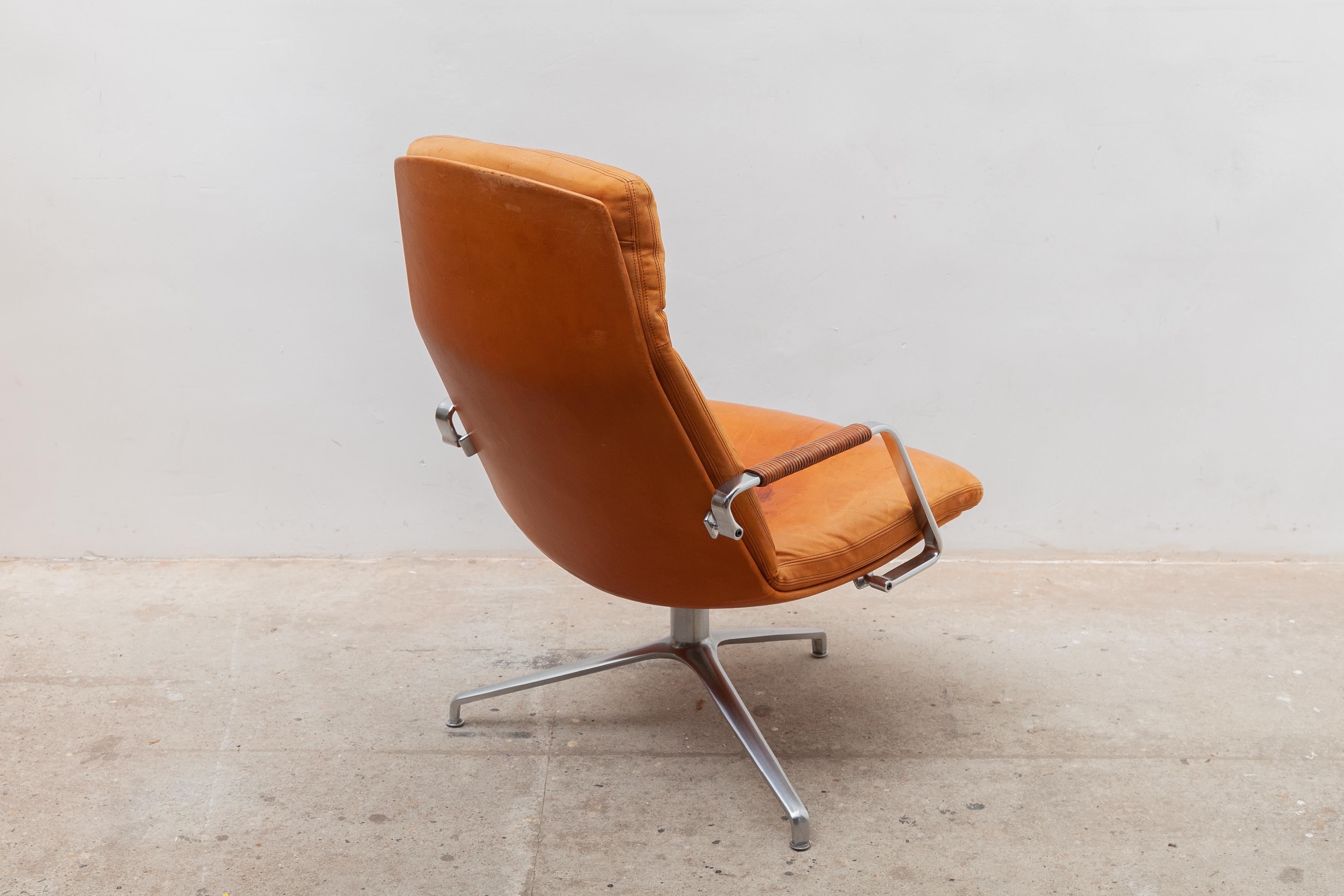 German Revolving Fk 86 Leather Lounge Chair by Preben Fabricius & Jørgen Kastholm 1970s