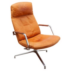 Revolving Fk 86 Leather Lounge Chair by Preben Fabricius & Jørgen Kastholm 1970s