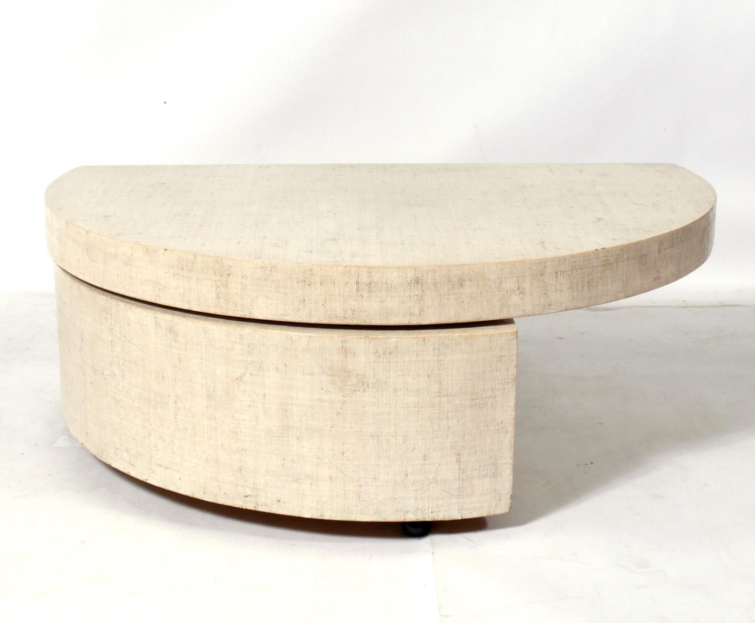 round grasscloth coffee table