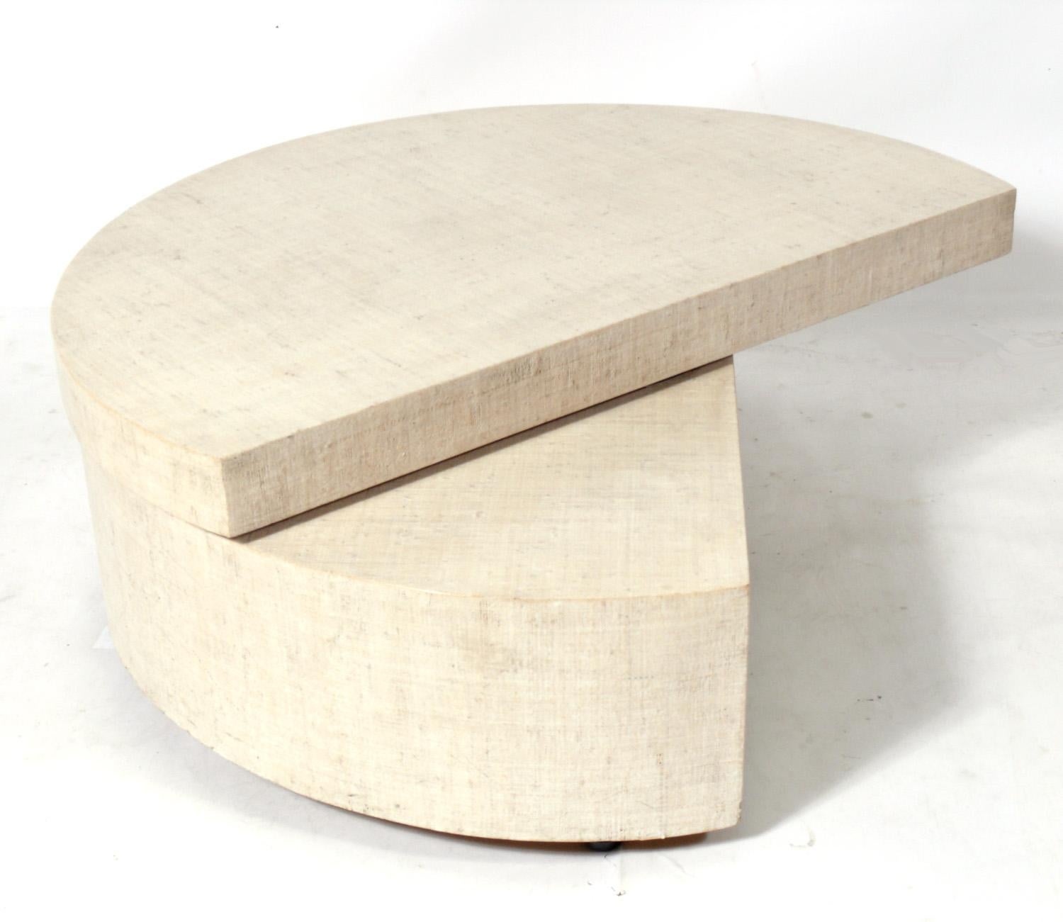 Mid-Century Modern Revolving Grasscloth Coffee Table