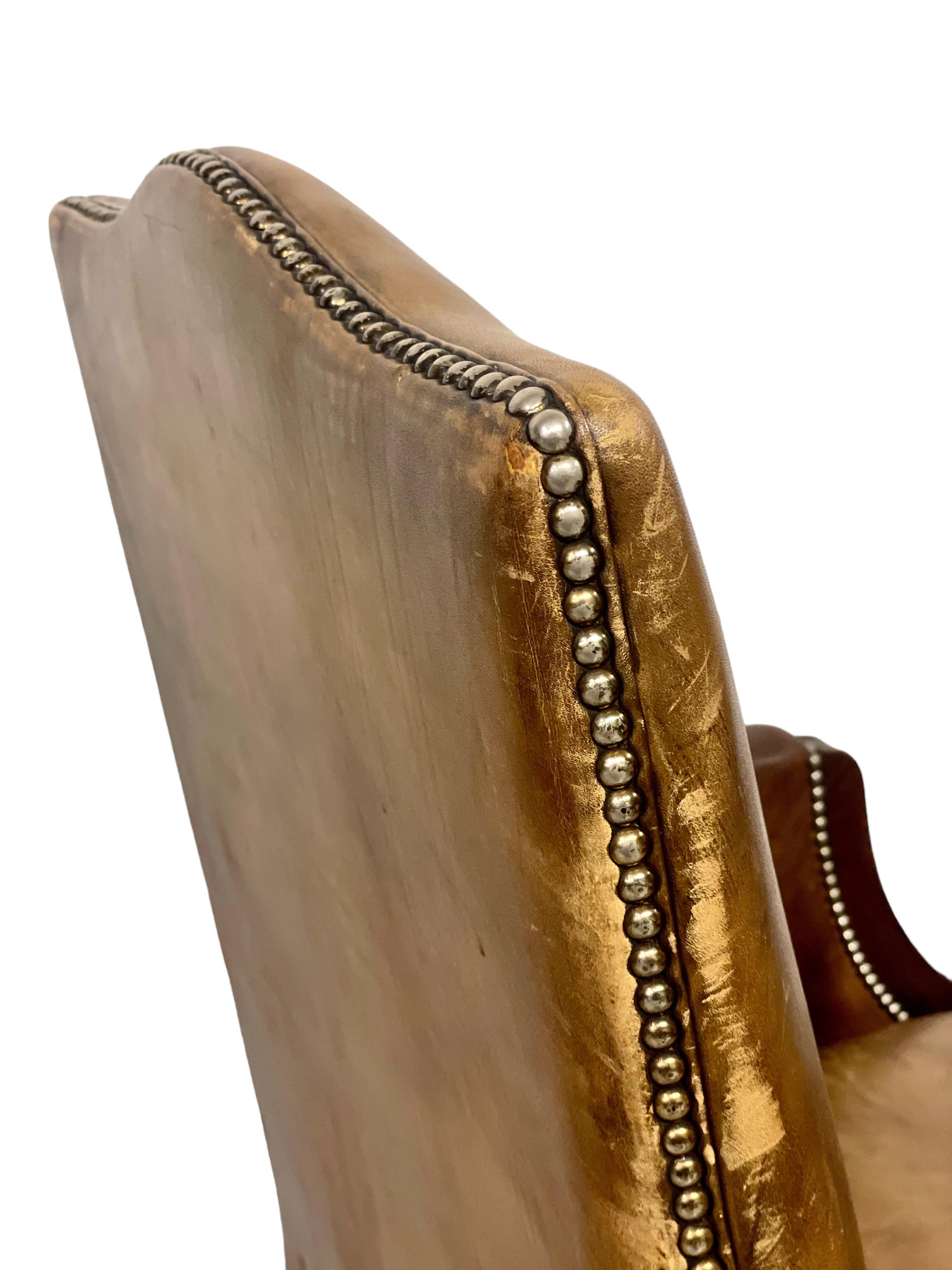 Vintage Revolving Leather Desk's Bergere Stuhl (Messing) im Angebot