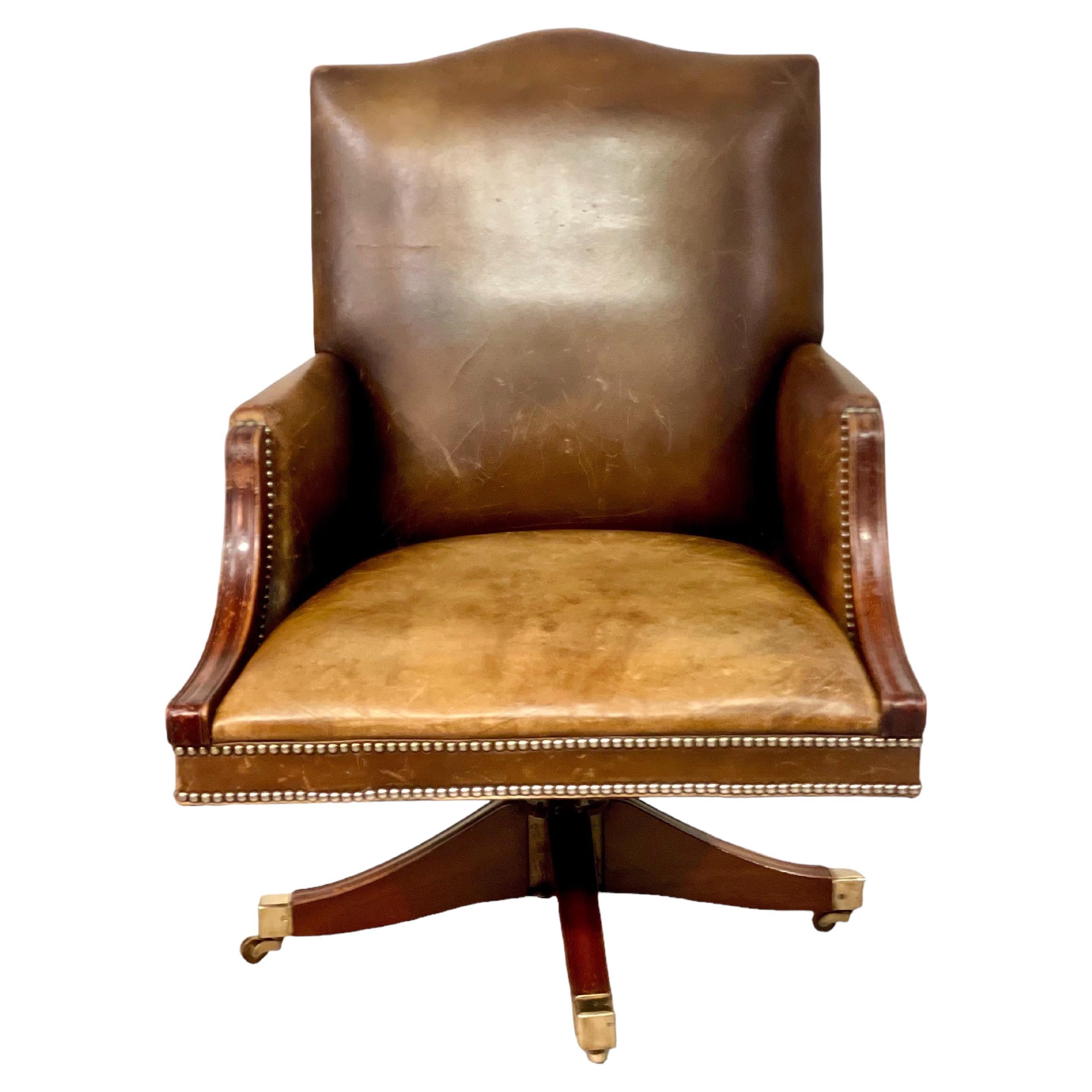 Vintage Revolving Leather Desk's Bergere Chair For Sale