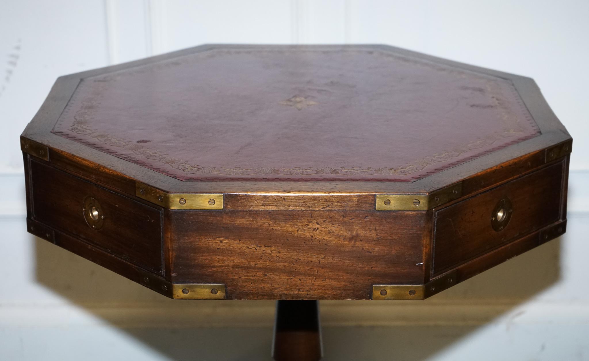 TABLE D'ENTRÉE REVOLVANTE DE CAMPAGNE MILITAIRE EN CUIR BOURGOGNE DRUM SiDE BEVAN FUNNELL en vente 1