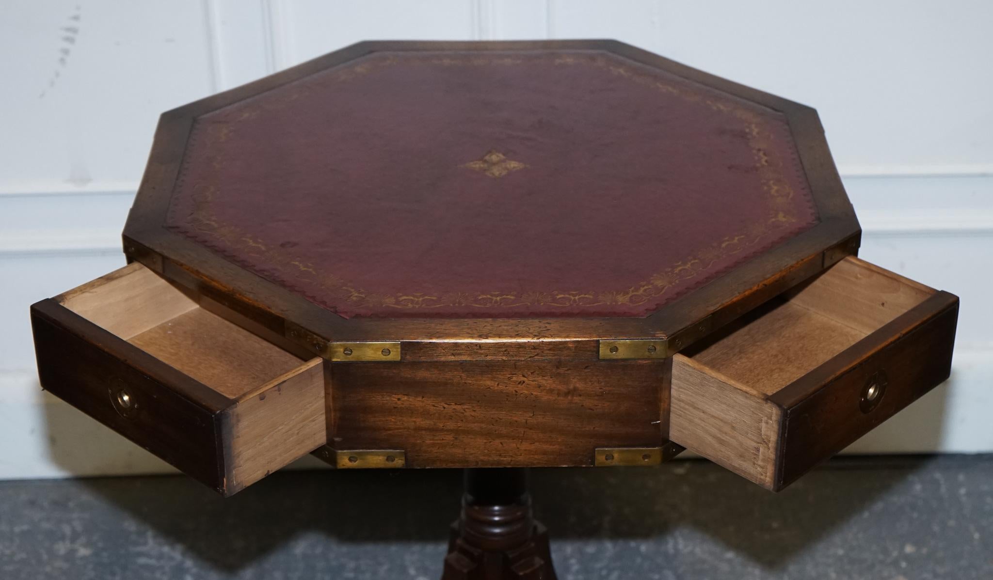 TABLE D'ENTRÉE REVOLVANTE DE CAMPAGNE MILITAIRE EN CUIR BOURGOGNE DRUM SiDE BEVAN FUNNELL en vente 2