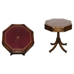 REVOLVING MILITARY CAMPAIGN BURGUNDY LEATHER DRUM SiDE END TABLE BEVAN FUNNELL