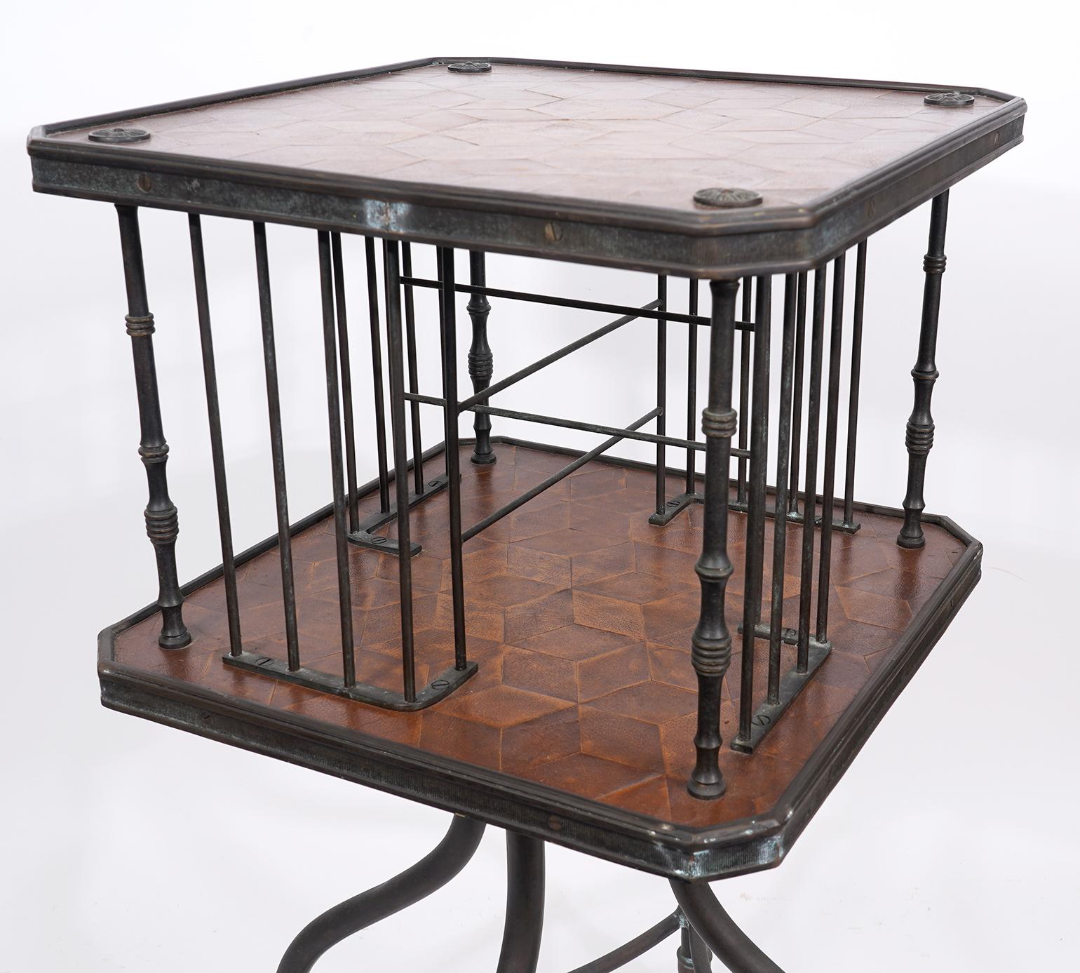 Revolving Patinated Bronze Two Tier Book Stand Attributed to Theodore Alexander 1