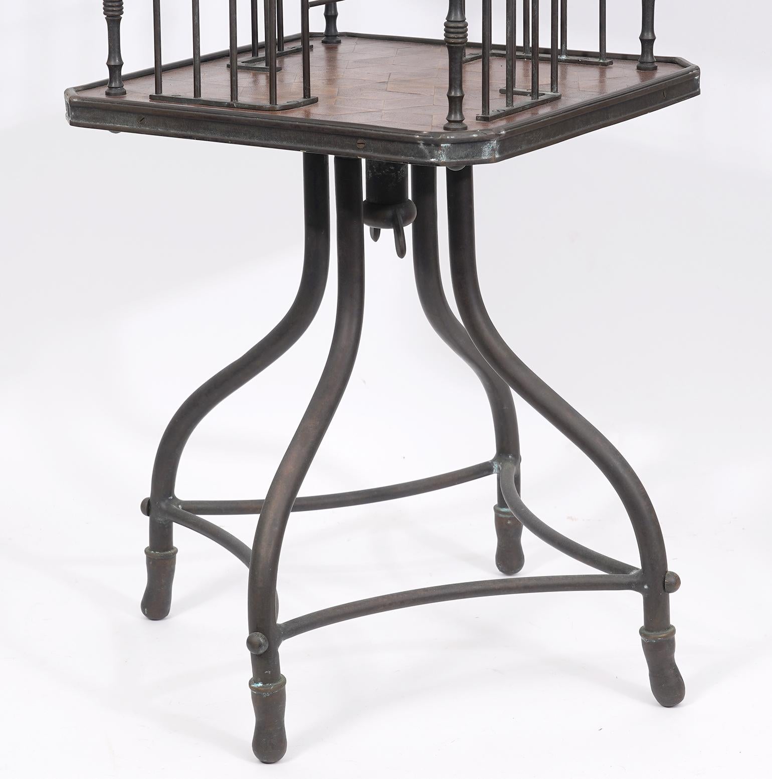 Revolving Patinated Bronze Two Tier Book Stand Attributed to Theodore Alexander 2