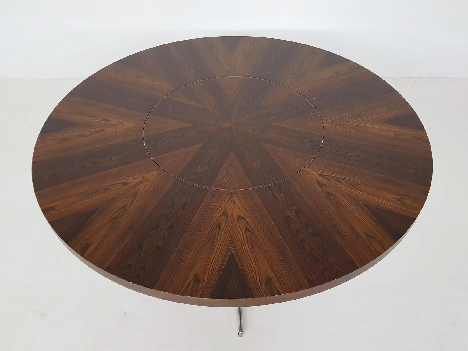 Mid-Century Modern Revolving Rosewood and Metal Round Dining Table by Emü, Germany, 1960s