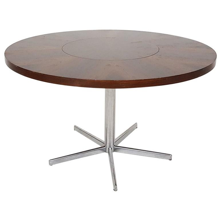 Revolving Rosewood and Metal Round Dining Table by Emü, Germany, 1960s