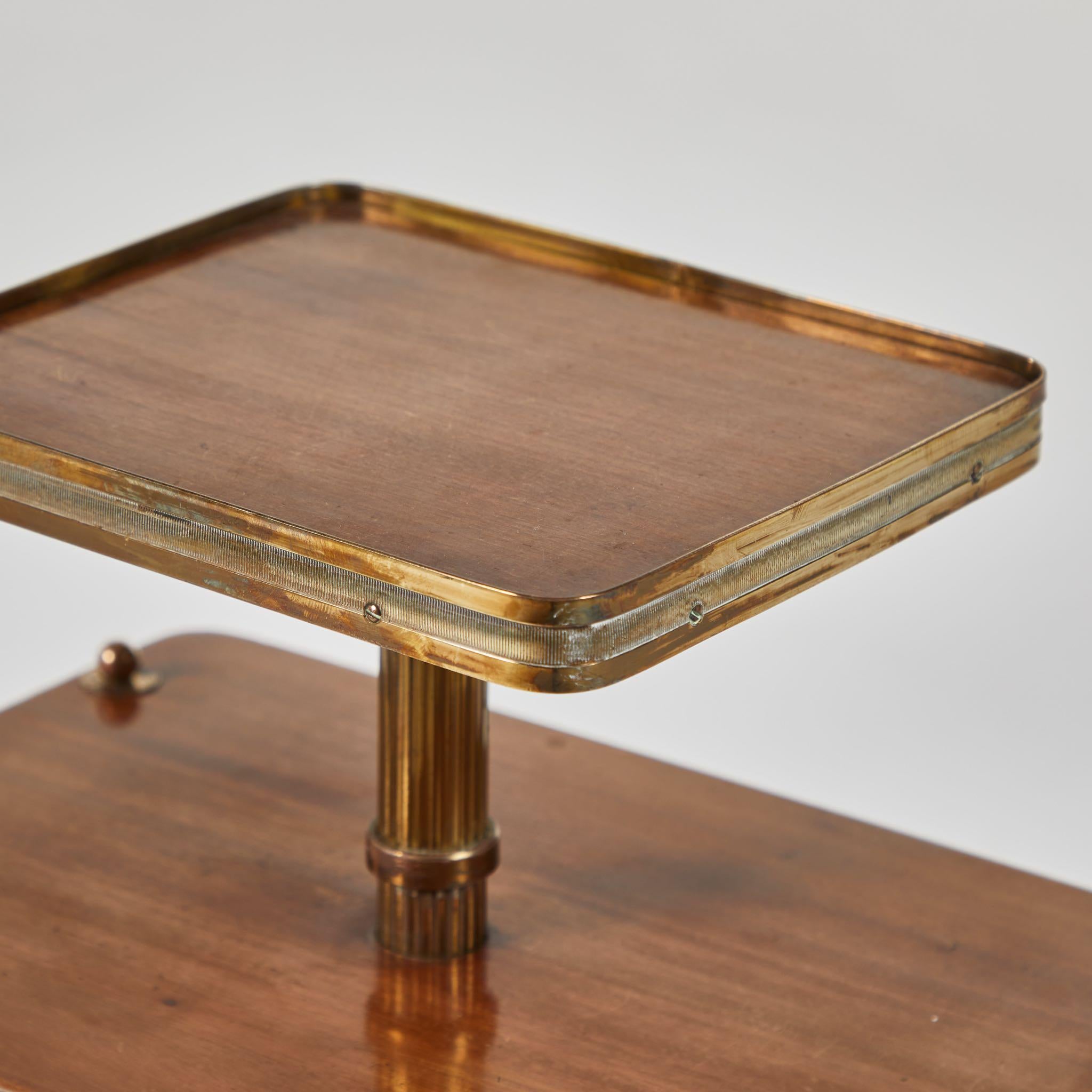 Art Deco Revolving Side Table in Mahogany with Brass Trim