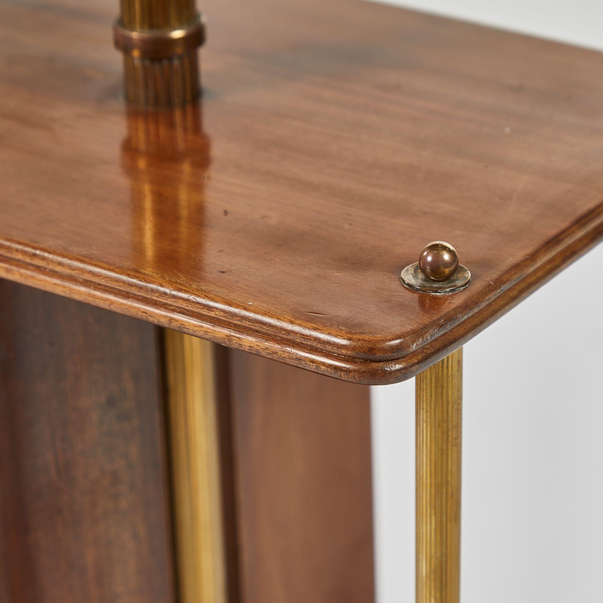 French Revolving Side Table in Mahogany with Brass Trim