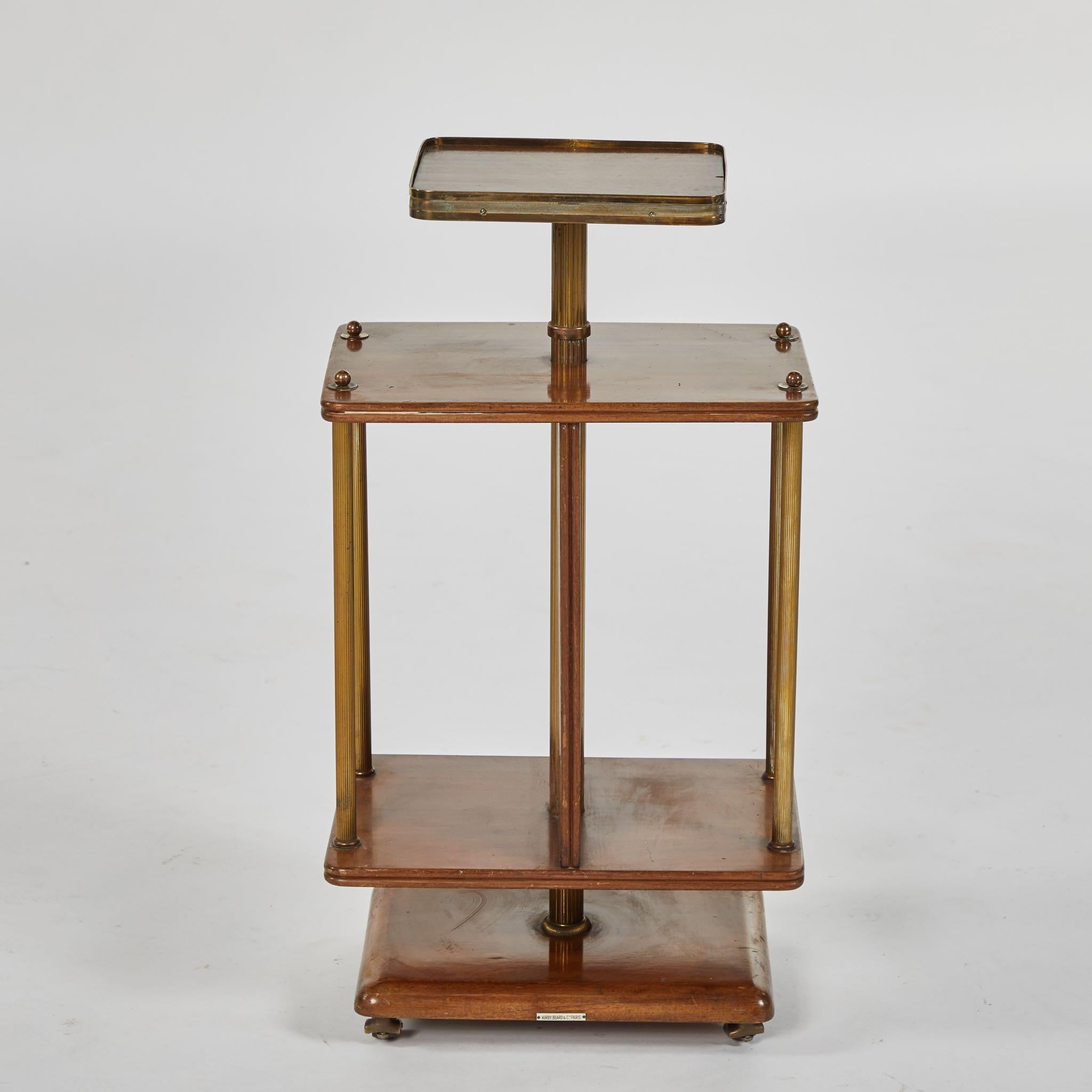 Revolving Side Table in Mahogany with Brass Trim In Good Condition In Los Angeles, CA