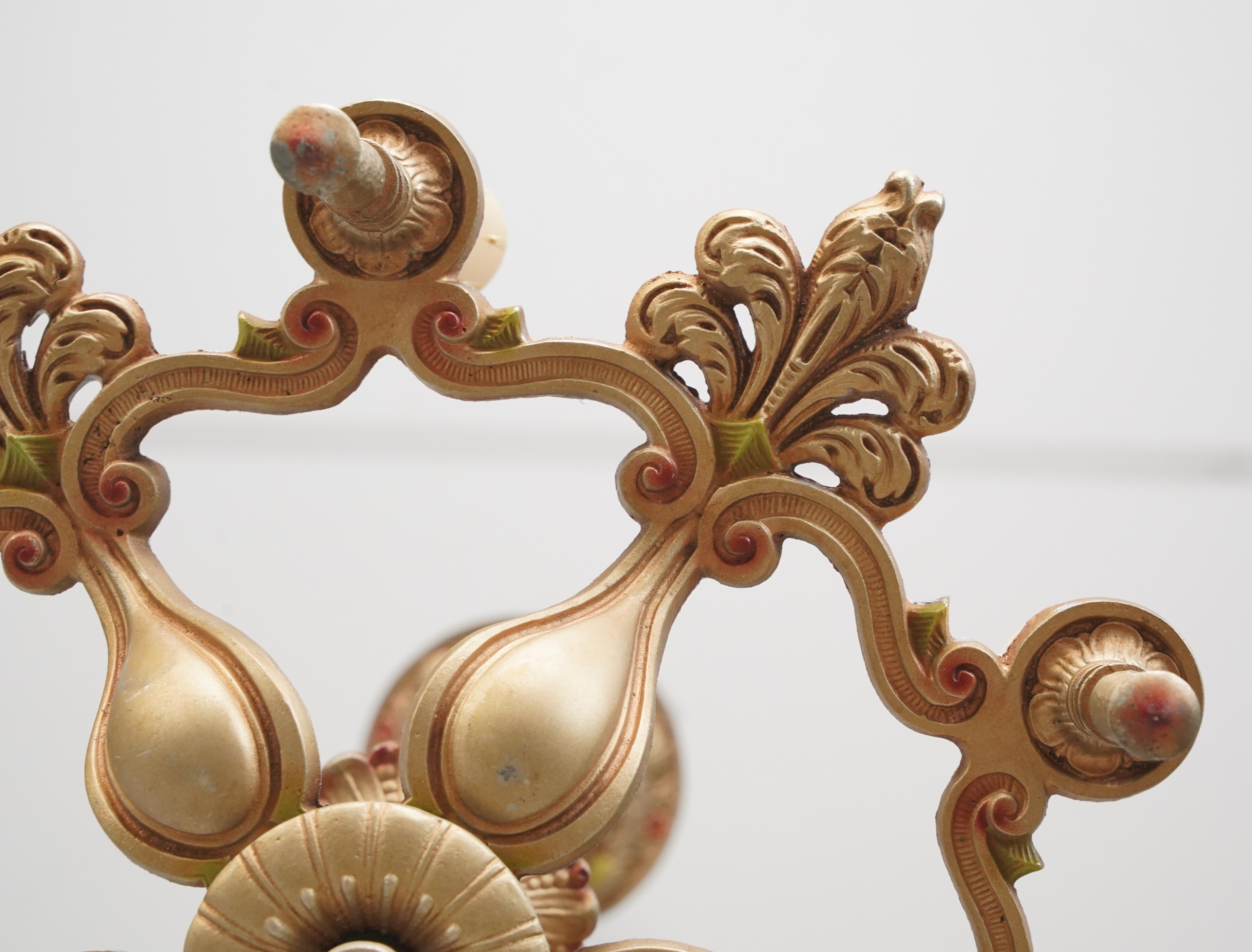 Rewired Brass 5 Arm Ornate Chandelier For Sale 1