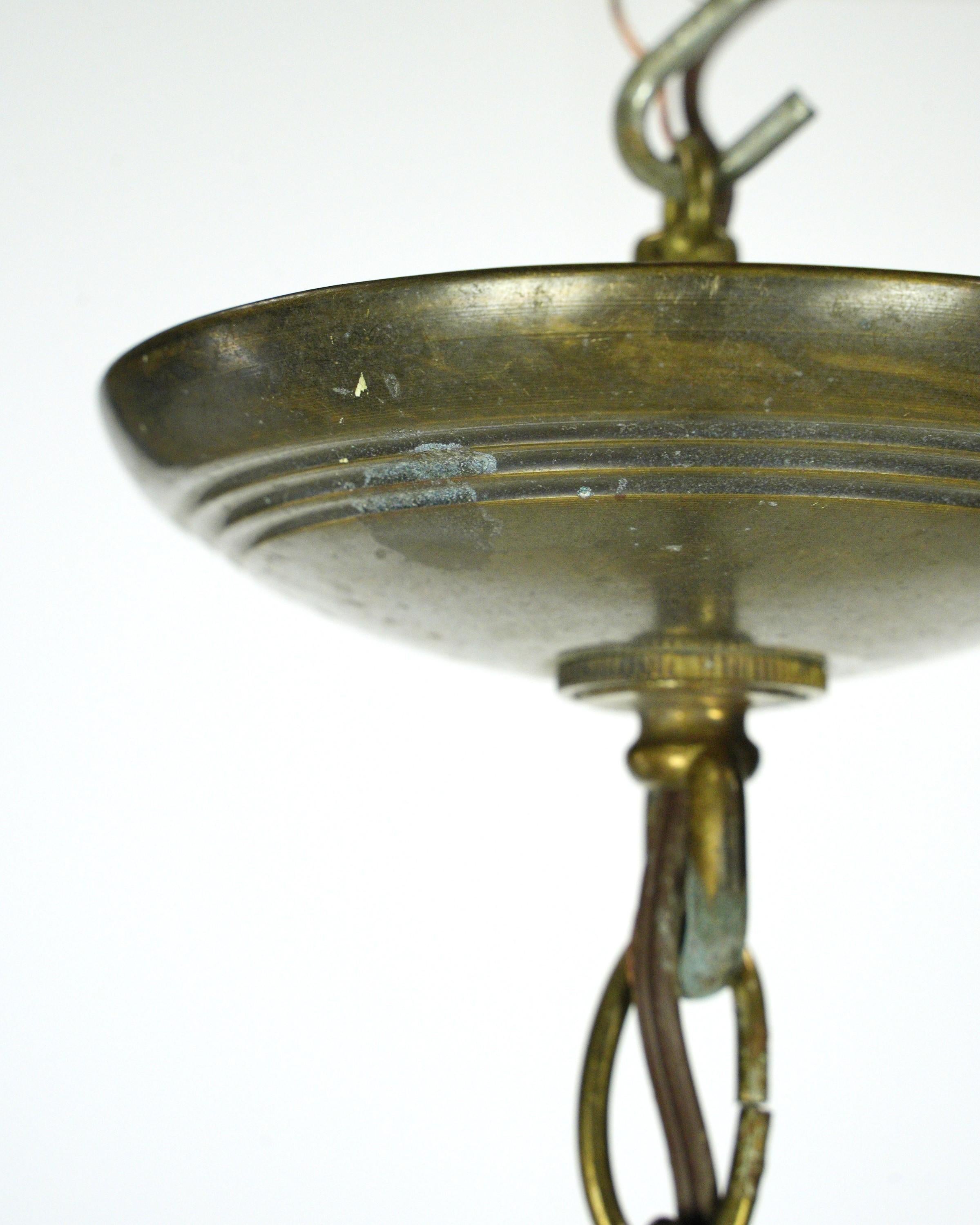 Rewired Green Glass Shade Brass Chain Pendant Light For Sale 5